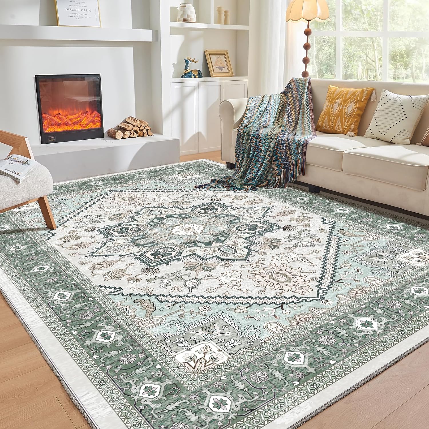 OPPODREAM Soft Area Rugs 5x7, 5x7 Washable Rug with Non Slip Backing, 5 x 7 Faux Cashmere Low-Pile Carpet, Brown
