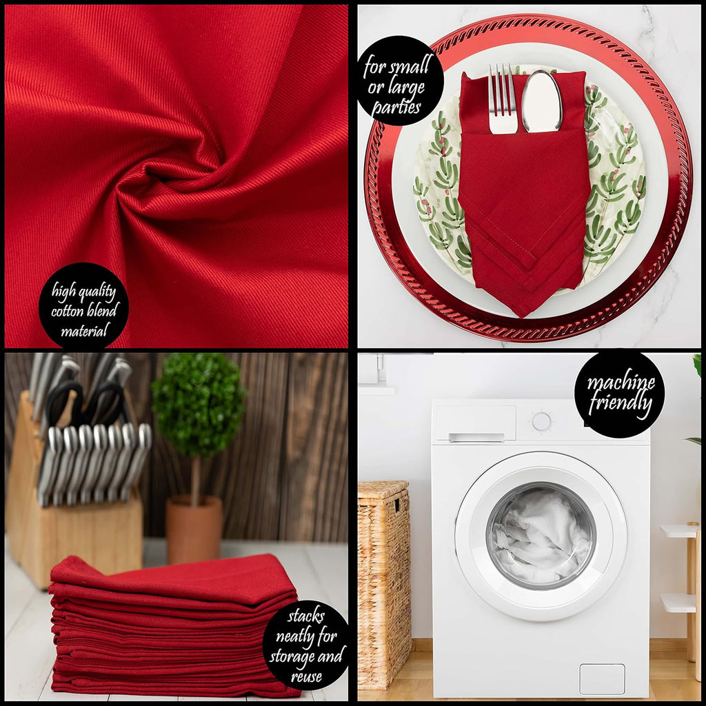 Christmas Red Cloth Dinner Napkins Kitchen Cloth Napkins 12 Pack 18X18 Inches Cotton Blend Soft Fabric with Hemmed Edges Washable Reusable Linen Napkins for Parties Setting Table Decor (Red) by PERLLI