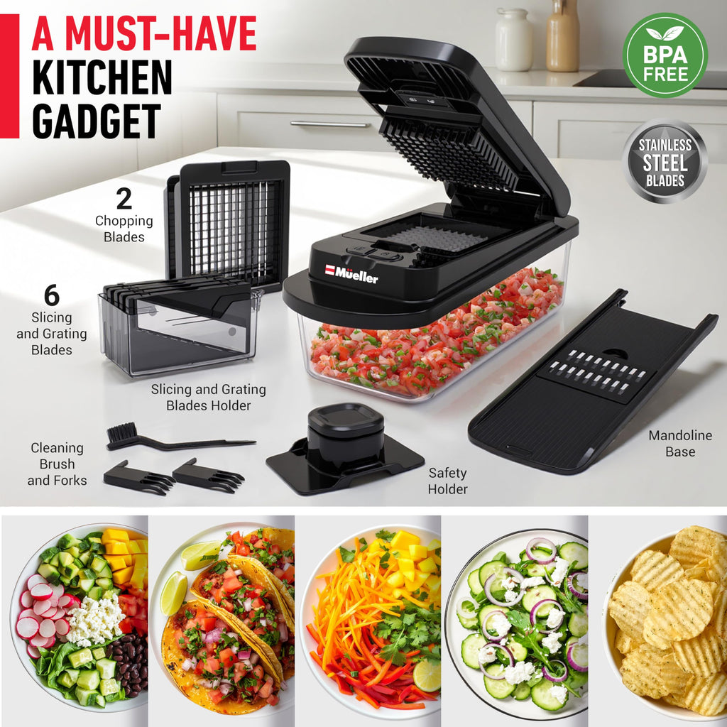 Mueller The Real Original Pro Chopper since 2013 Vegetable Chopper Mandoline Slicer, 8 Blade Food Veggie Chopper Onion Vegetable Cutter with Container, Kitchen Gadgets & Essentials, (10 in 1)