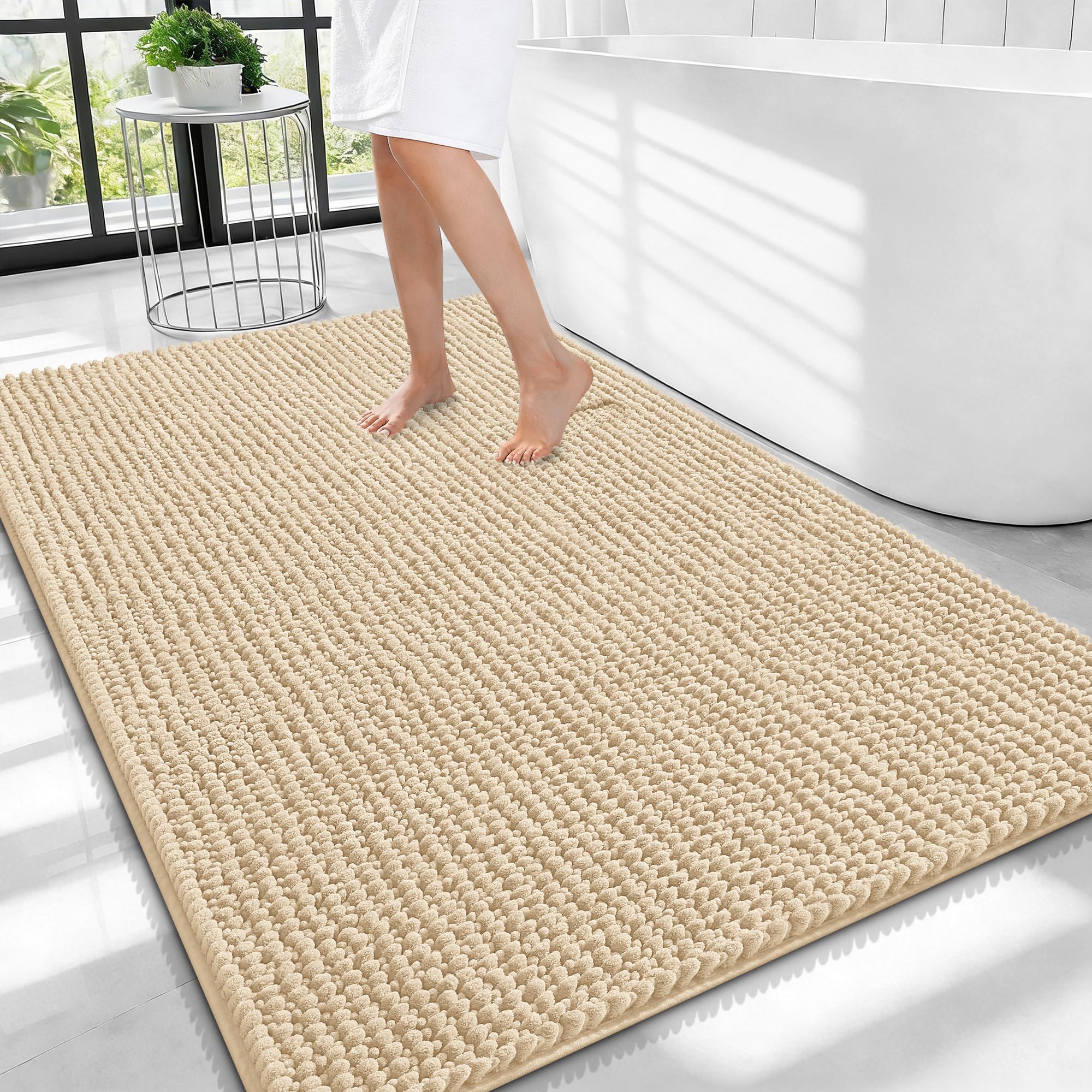 OLANLY Thick Bathroom Rugs 30x20, Extra Soft Absorbent Chenille Bath Rugs, Rubber Backing, Machine Wash Dry, Bath Mats for Bathroom Floor, Tub and Shower, Home Decor Accessories, Grey