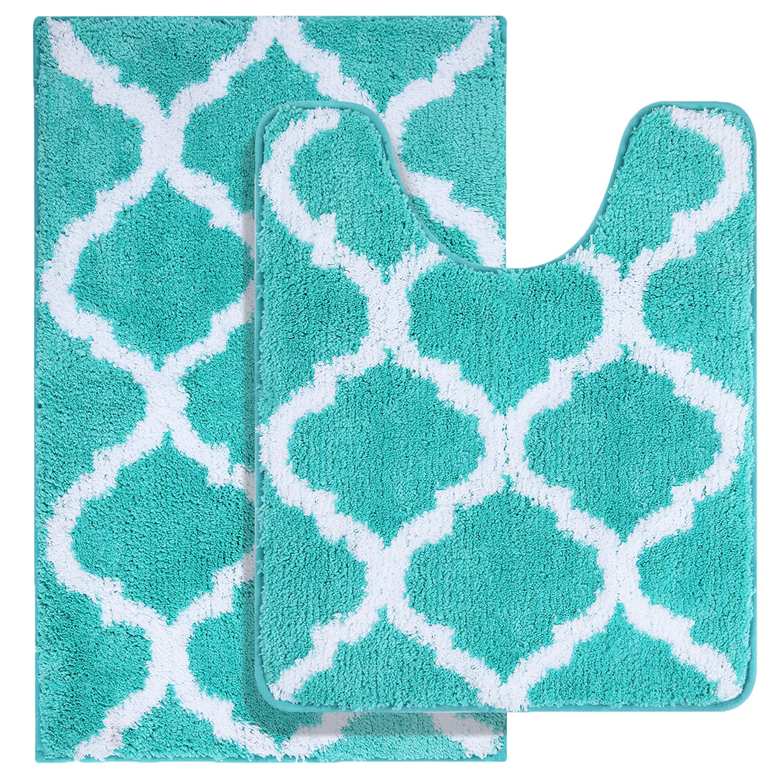 OLANLY Bathroom Rugs Set 2 Piece, Microfiber Bath Shower Mat and U-Shaped Toilet Rug, Machine Wash Dry, Non-Slip Absorbent Shaggy Bath Mats for Tub, Shower and Bathroom (24"x16"+24"x20", Grey)