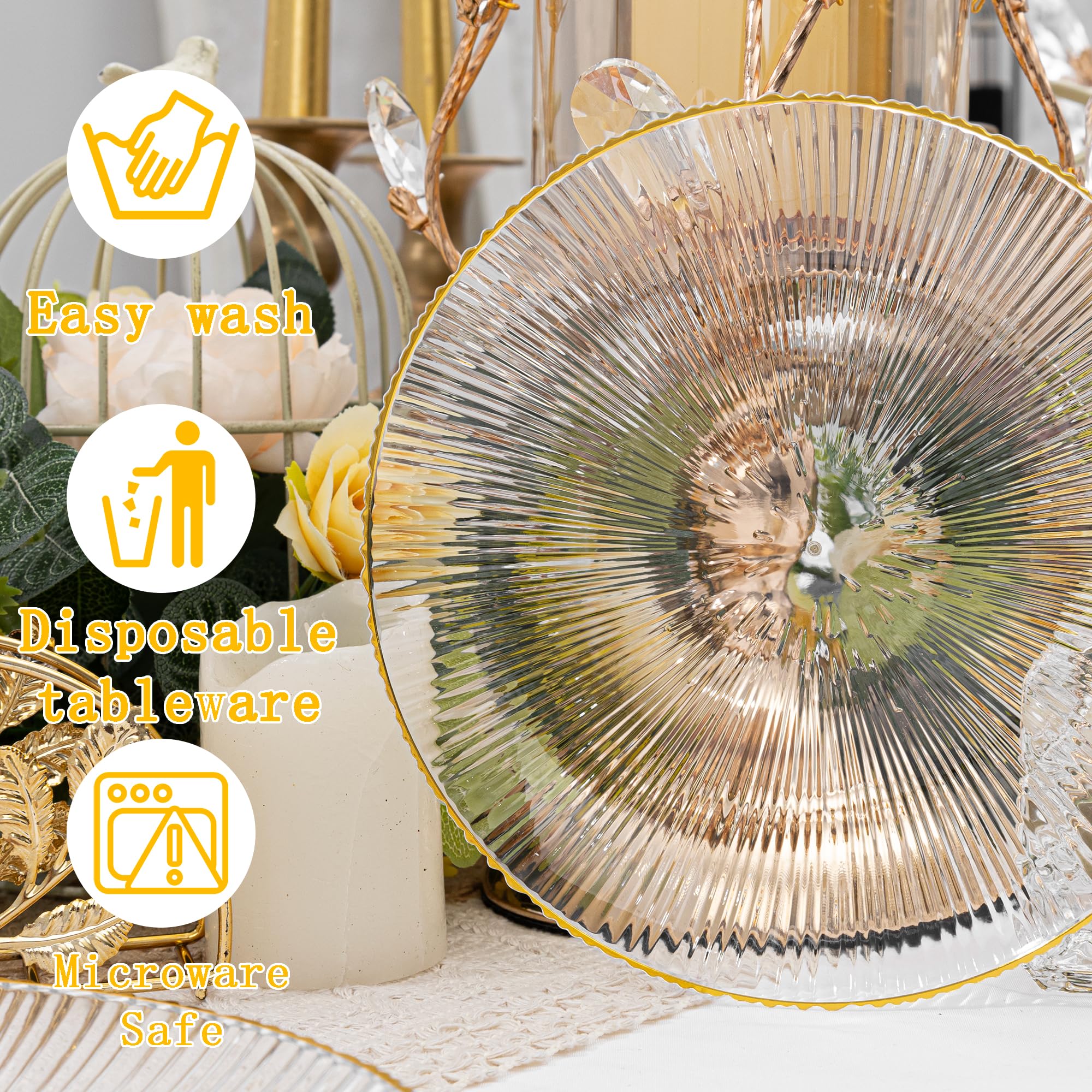 DaYammi 60Pcs Sage Green Plastic Plates with Gold Rim,Disposable Plates Set Includes 30 Dinner Plate & 30 Salad Plate,Fancy Green Party Plates with Radial Texture for Party Wedding Dinner