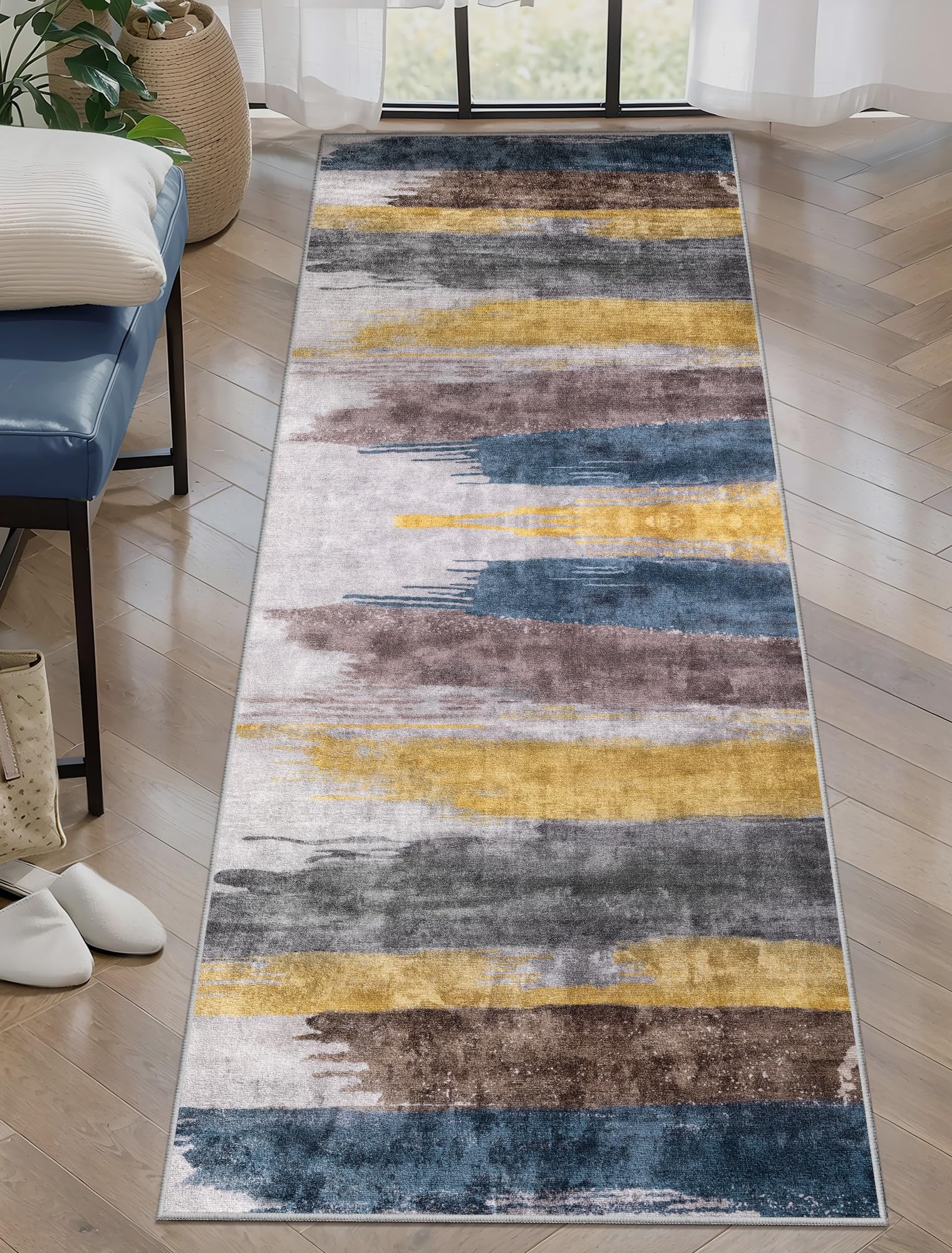Ciicool Modern Abstract Area Rug 2x3 Washable Small Entryway Rug, Non-Slip Low Pile Throw Rug, Foldable Kitchen Bathroom Rugs, Blue Grey Floor Carpet for Entrance Living Room Bedroom Indoor Doormat
