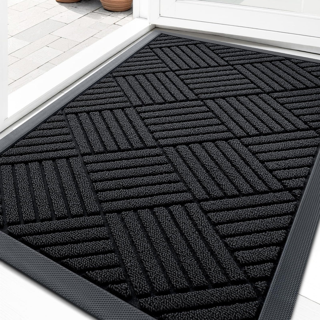 OLANLY Front Door Mat Outside Entrance 29.5x17, Absorbent, Heavy Duty Sturdy Natural Rubber Doormat Indoor Outdoor, Stain and Fade Resistant, Non-Slip Low Profile Floor Mat for Entryway, Grey Diamond