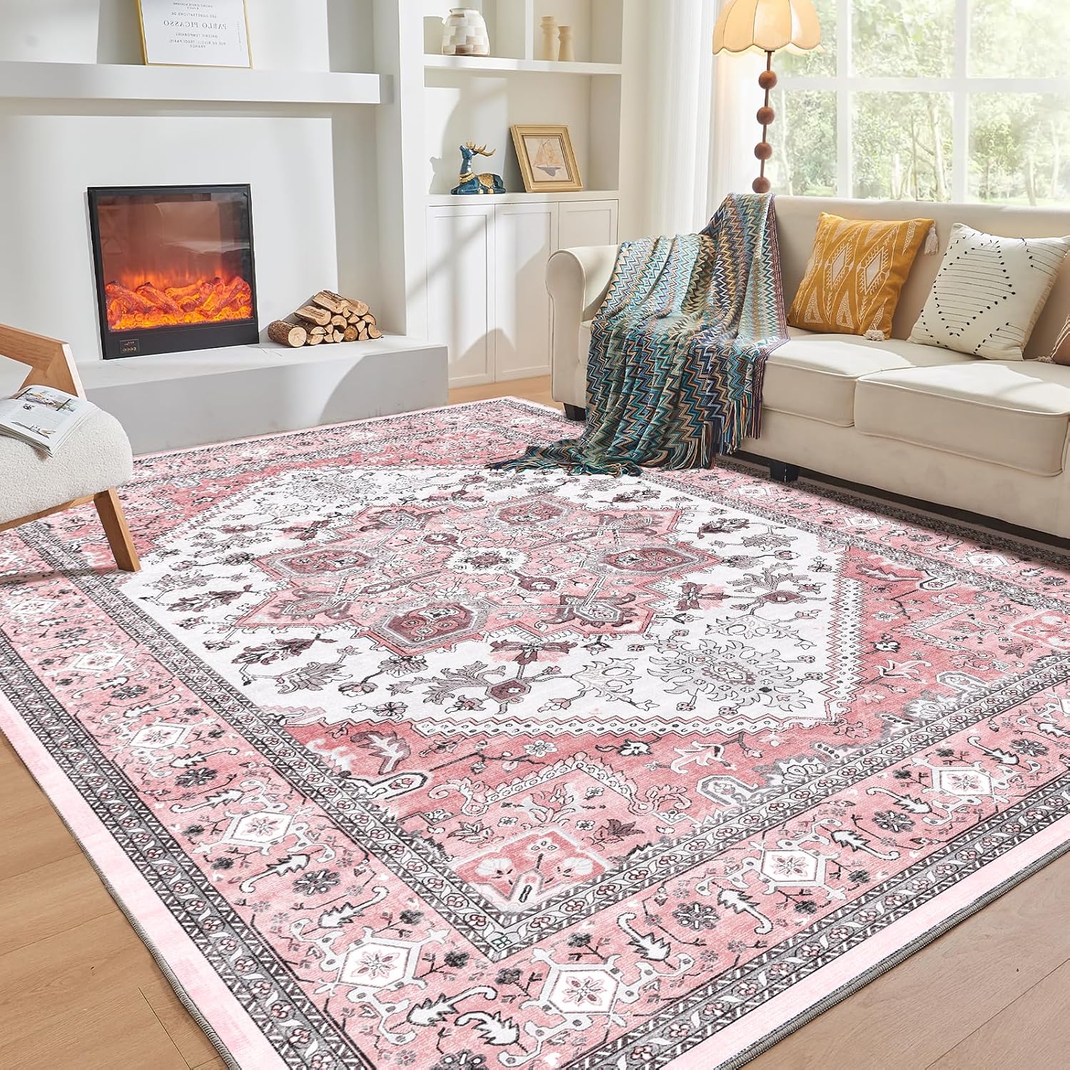 OPPODREAM Soft Area Rugs 5x7, 5x7 Washable Rug with Non Slip Backing, 5 x 7 Faux Cashmere Low-Pile Carpet, Brown