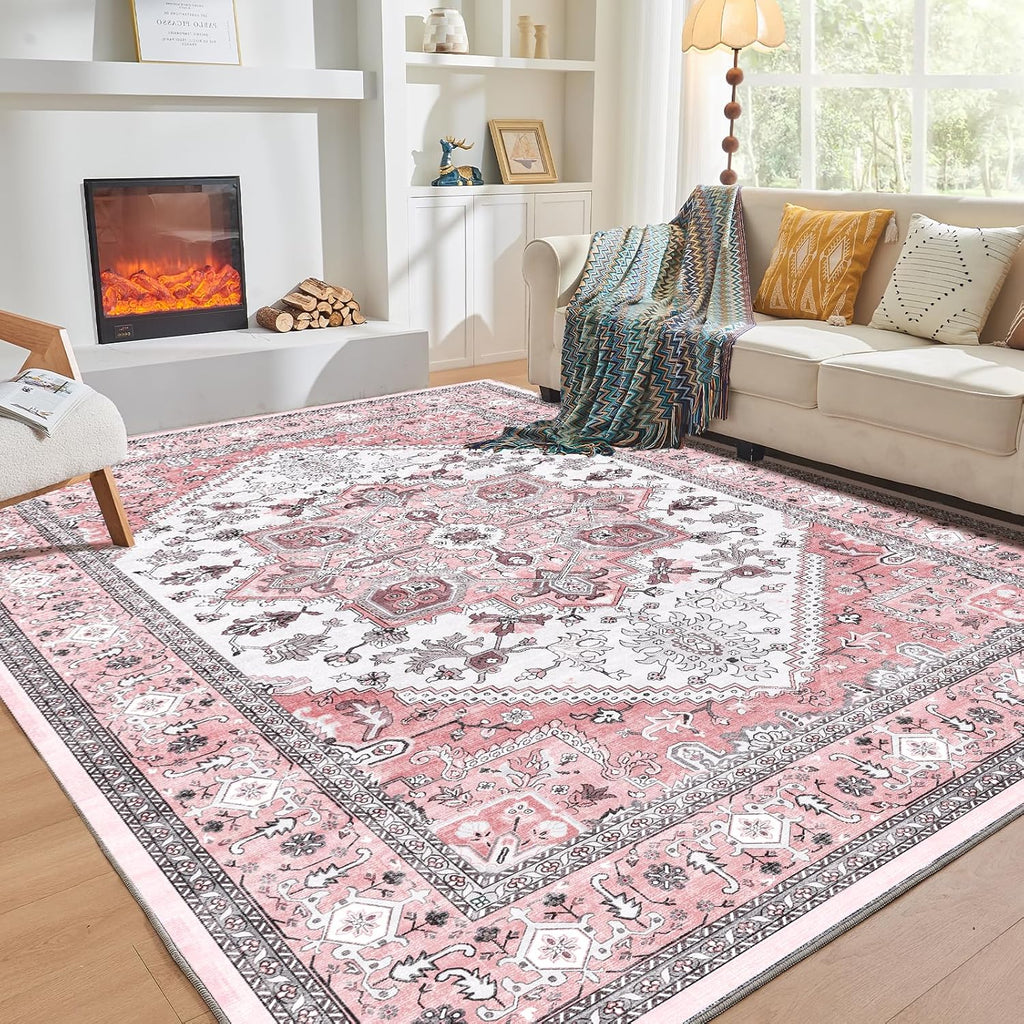 OPPODREAM Soft Area Rugs 5x7, 5x7 Washable Rug with Non Slip Backing, 5 x 7 Faux Cashmere Low-Pile Carpet, Brown