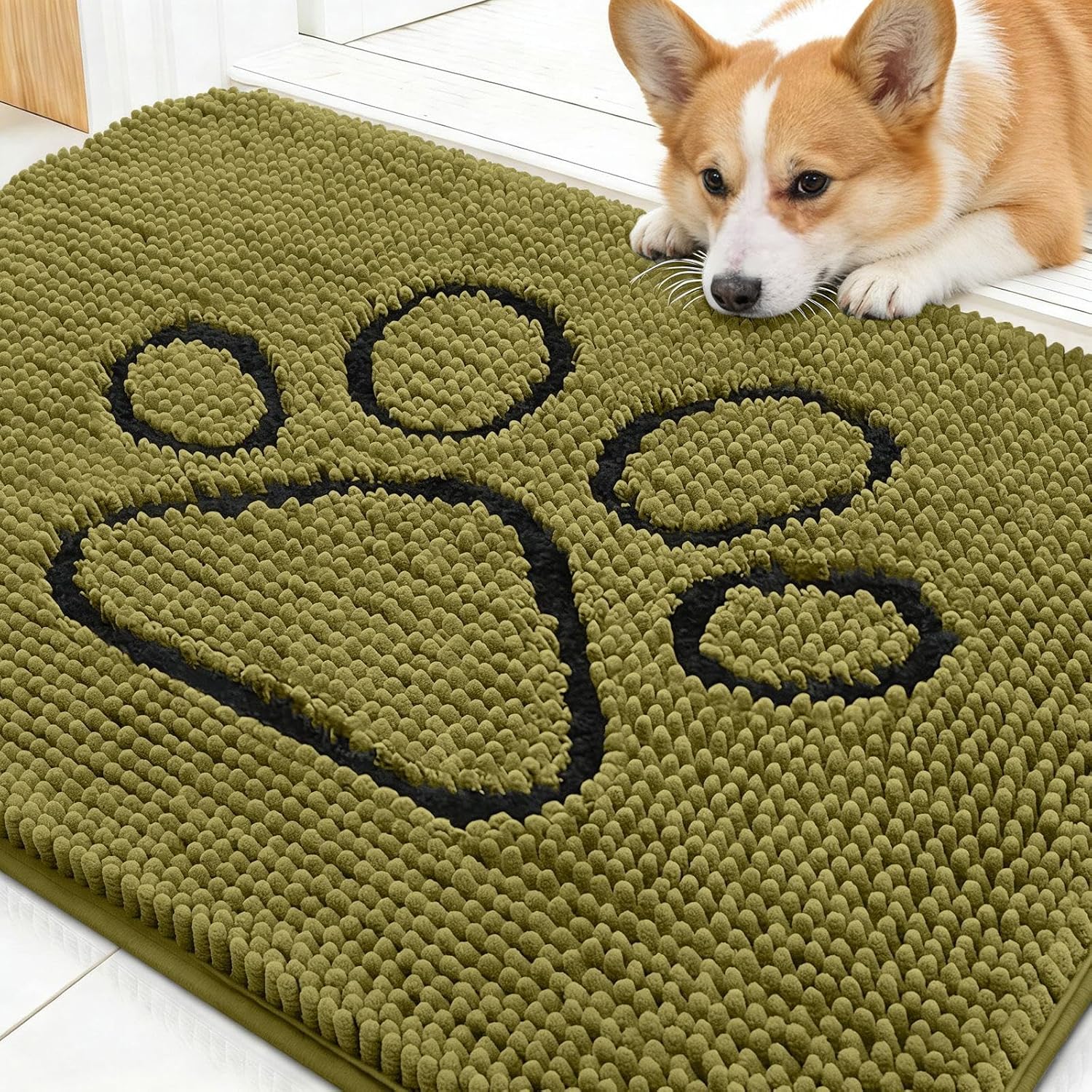 OLANLY Dog Door Mat for Muddy Paws 48x30, Absorbs Moisture and Dirt, Absorbent Non-Slip Washable Doormat, Quick Dry Chenille Mud Mat for Dogs, Entry Indoor Entryway Carpet for Inside Floor, Grey