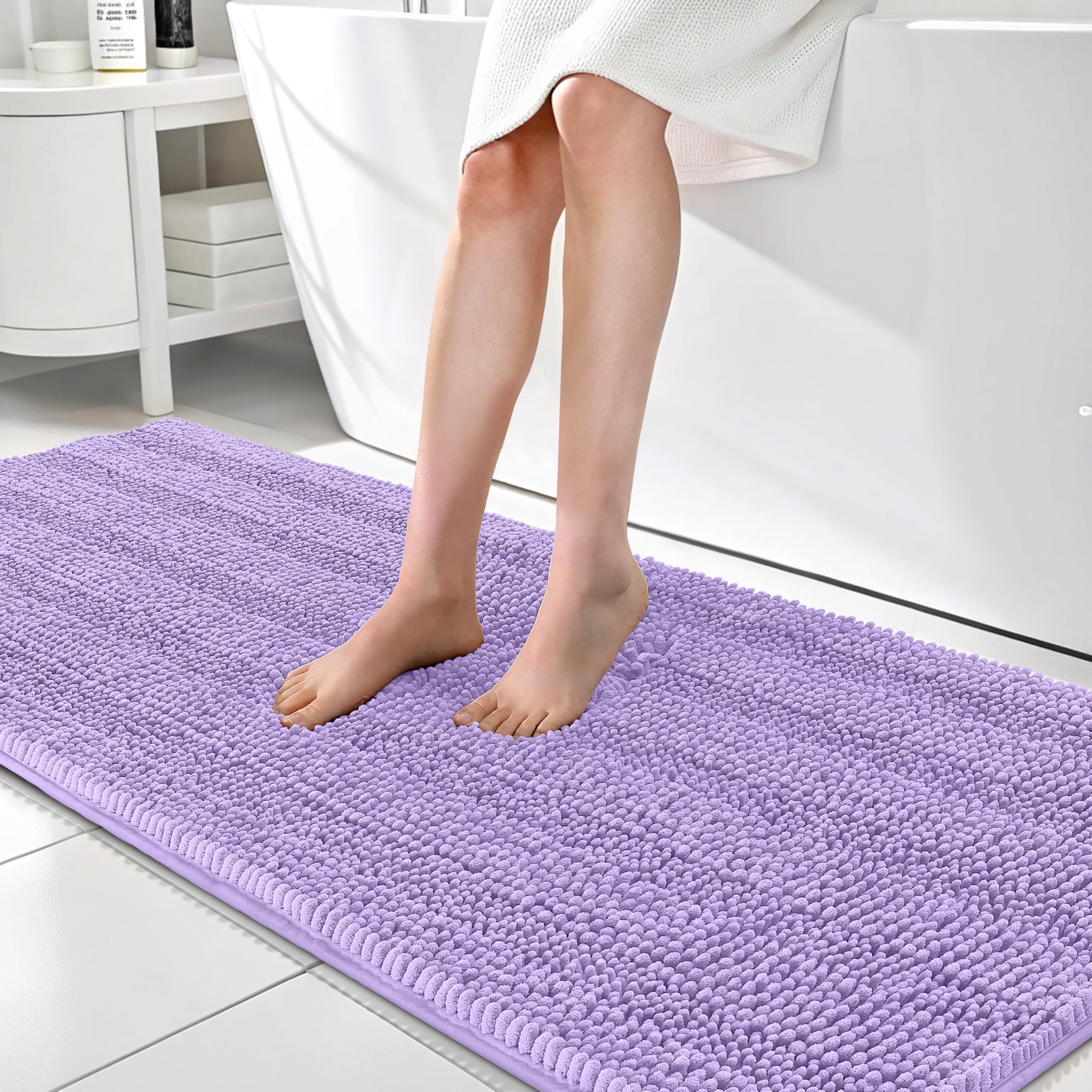 OLANLY Thick Bathroom Rugs 30x20, Extra Soft Absorbent Chenille Striped Bath Rugs, Rubber Backing, Machine Wash Dry, Bath Mats for Bathroom Floor, Tub and Shower, Home Decor Accessories, Grey