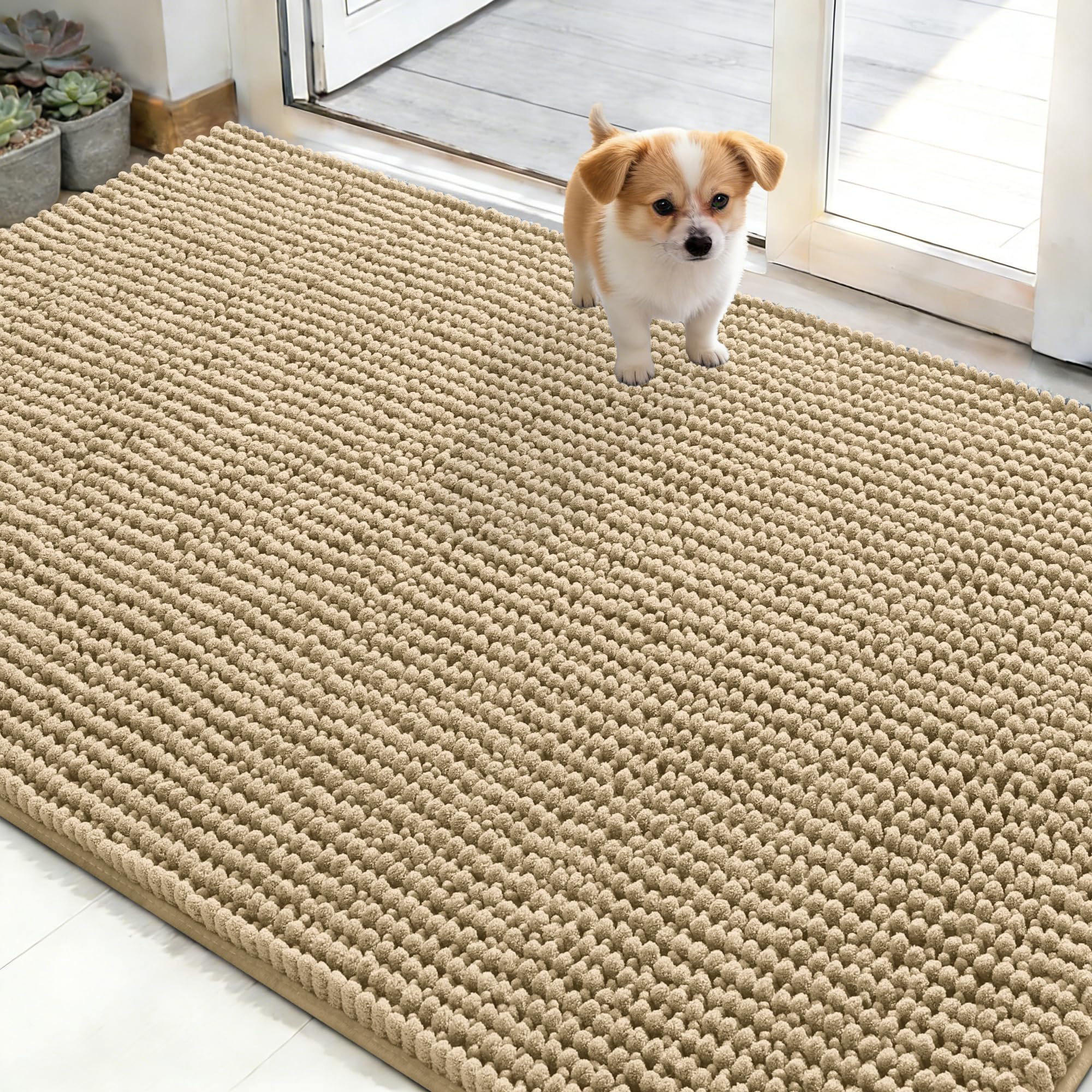 OLANLY Dog Door Mat for Muddy Paws 30x20, Ultra Absorbent Chenille Mud Doormat, Non-Slip Washable and Dirt Trapping Doormat for Indoor Entryway, Quick-Dry Indoor Pet Bed Mats for Dogs, Grey