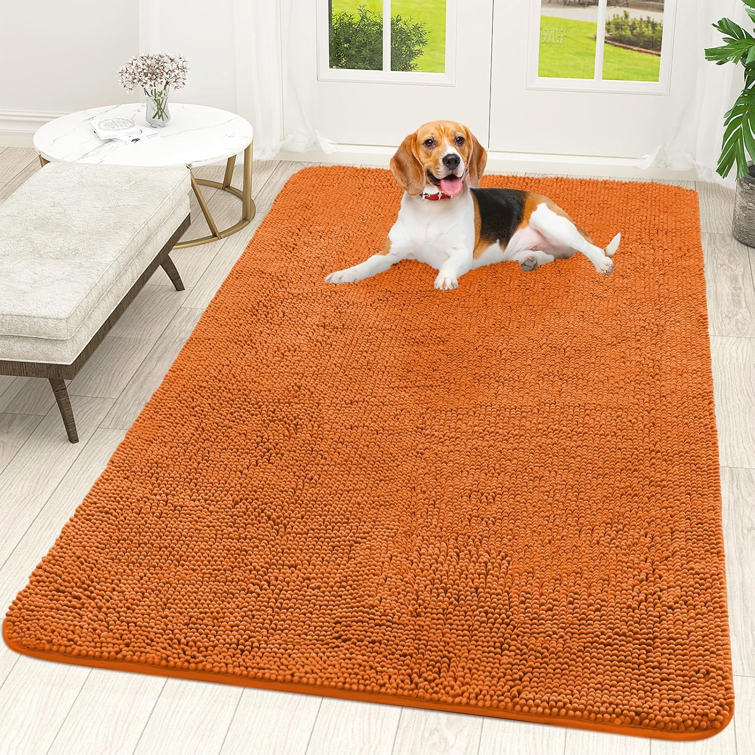OLANLY Dog Door Mat for Muddy Paws 48x30, Absorbs Moisture and Dirt, Absorbent Non-Slip Washable Doormat, Quick Dry Chenille Mud Mat for Dogs, Entry Indoor Entryway Carpet for Inside Floor, Grey