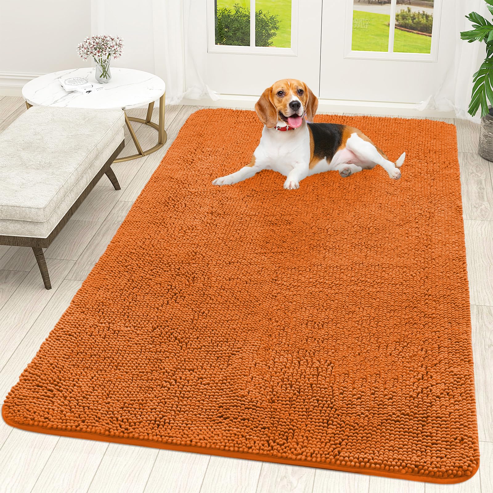 OLANLY Dog Door Mat for Muddy Paws 30x20, Absorbs Moisture and Dirt, Absorbent Non-Slip Washable Doormat, Quick Dry Chenille Mud Mat for Dogs, Entry Indoor Entryway Carpet for Inside Floor, Grey