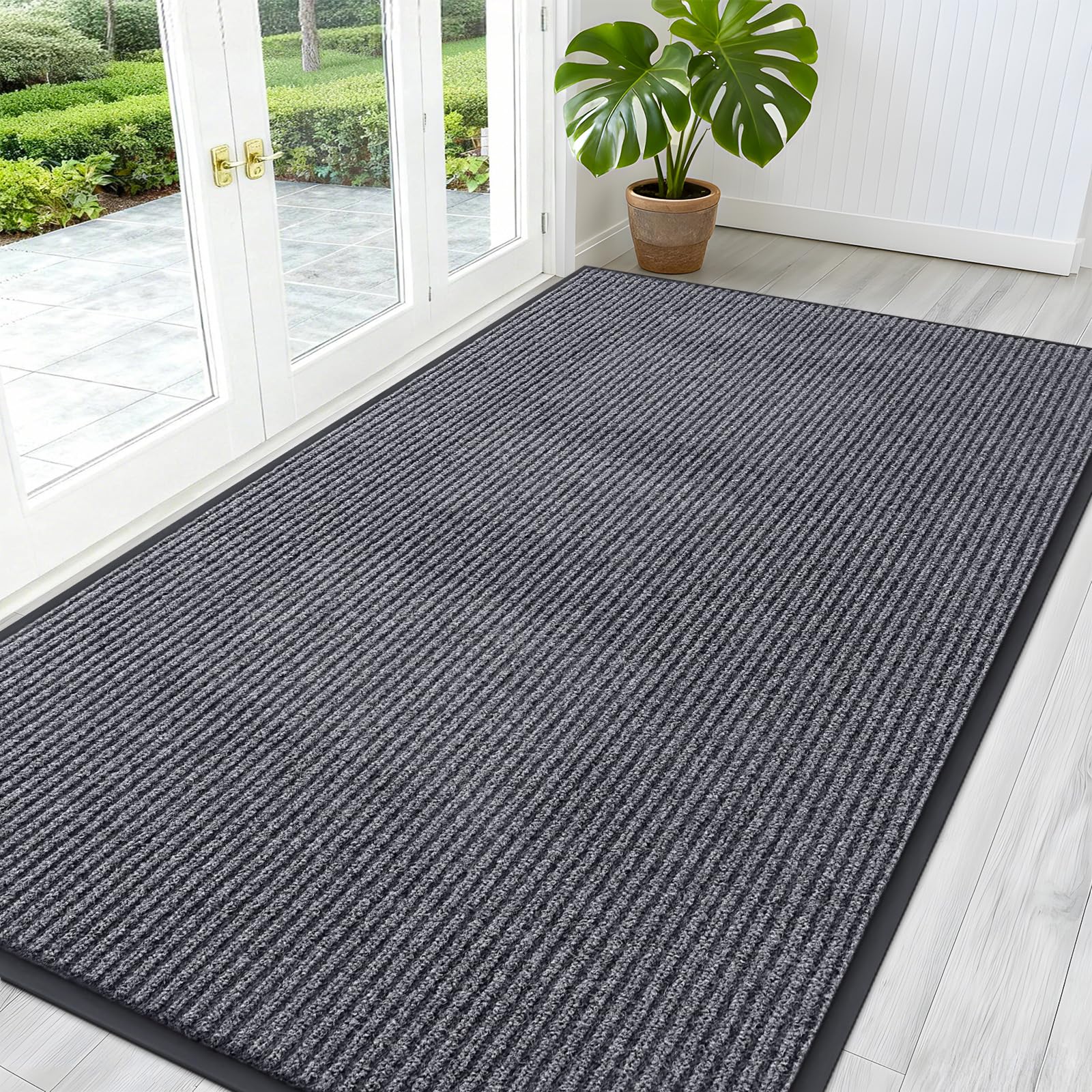 OLANLY Front Door Mat Indoor Outdoor Entrance, Waterproof Heavy Duty Doormat, Fade Resistant, Low Profile, Easy Clean Patio Porch Welcome Floor Mats for Entry, 29.5x17, Grey