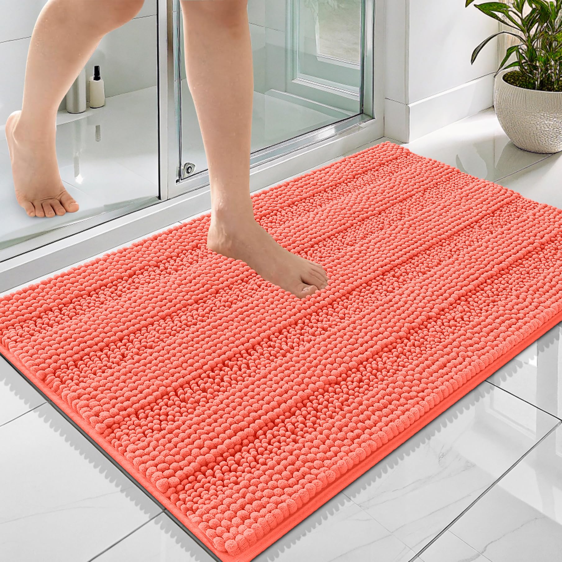 OLANLY Thick Bathroom Rugs 30x20, Extra Soft Absorbent Chenille Striped Bath Rugs, Rubber Backing, Machine Wash Dry, Bath Mats for Bathroom Floor, Tub and Shower, Home Decor Accessories, Grey