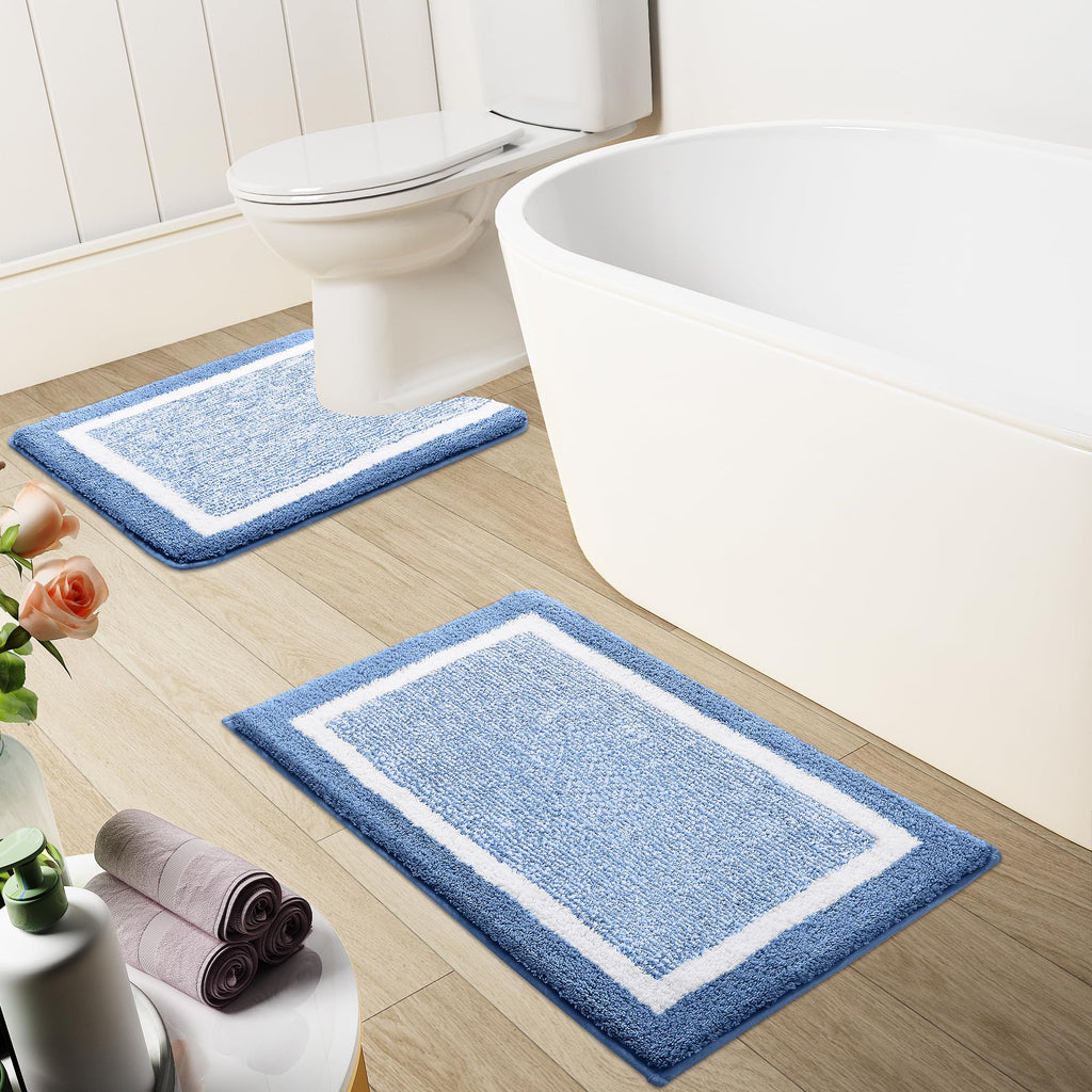 OLANLY Bathroom Rugs Sets 3 Piece, Soft Absorbent Microfiber Bath Mats and U-Shaped Contour Toilet Rug, Home Decor Accessories, Non-Slip, Bath Mat Set for Bathroom (30"x20"+24"x16"+24"x20", Grey)
