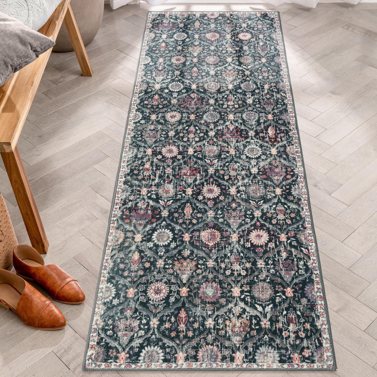 Lahome Moroccan Trellis Washable Rug, 2x3 Kitchen Rugs for Entryway Bathroom, Non-Slip Indoor Door Mat Ultra-Thin, Small Oriental Throw Carpet for Bedroom Entry Elise, Cream/Multi