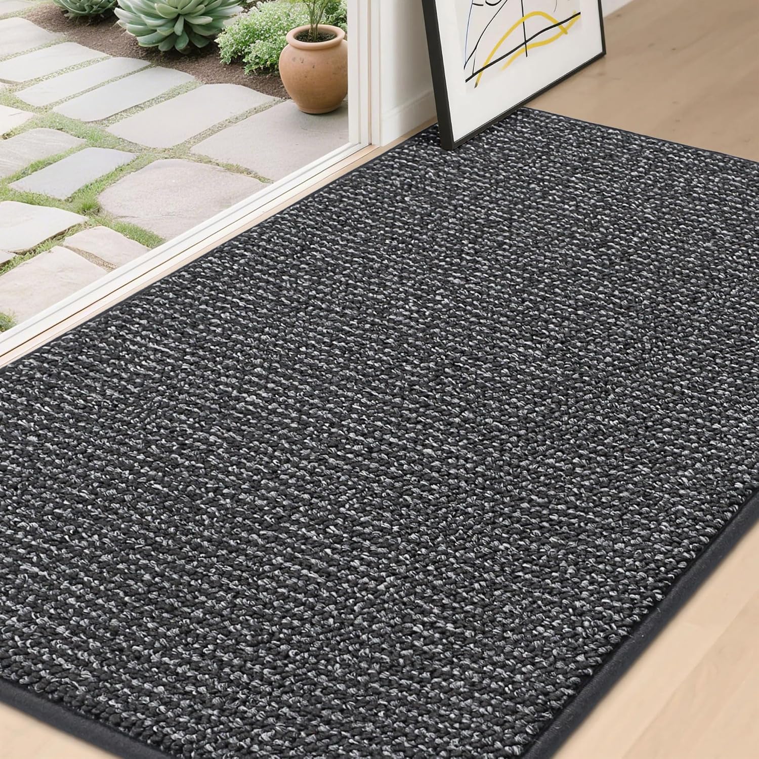 BEQHAUSE Dirt Trapper Door Mat 20" x 32", Non-Slip Washable Doormats Entrance Mat, Dirt Resistant and Absorbent Welcome Mat, Low Profile Floor Mats for Front Back Door and Entryway, Charcoal