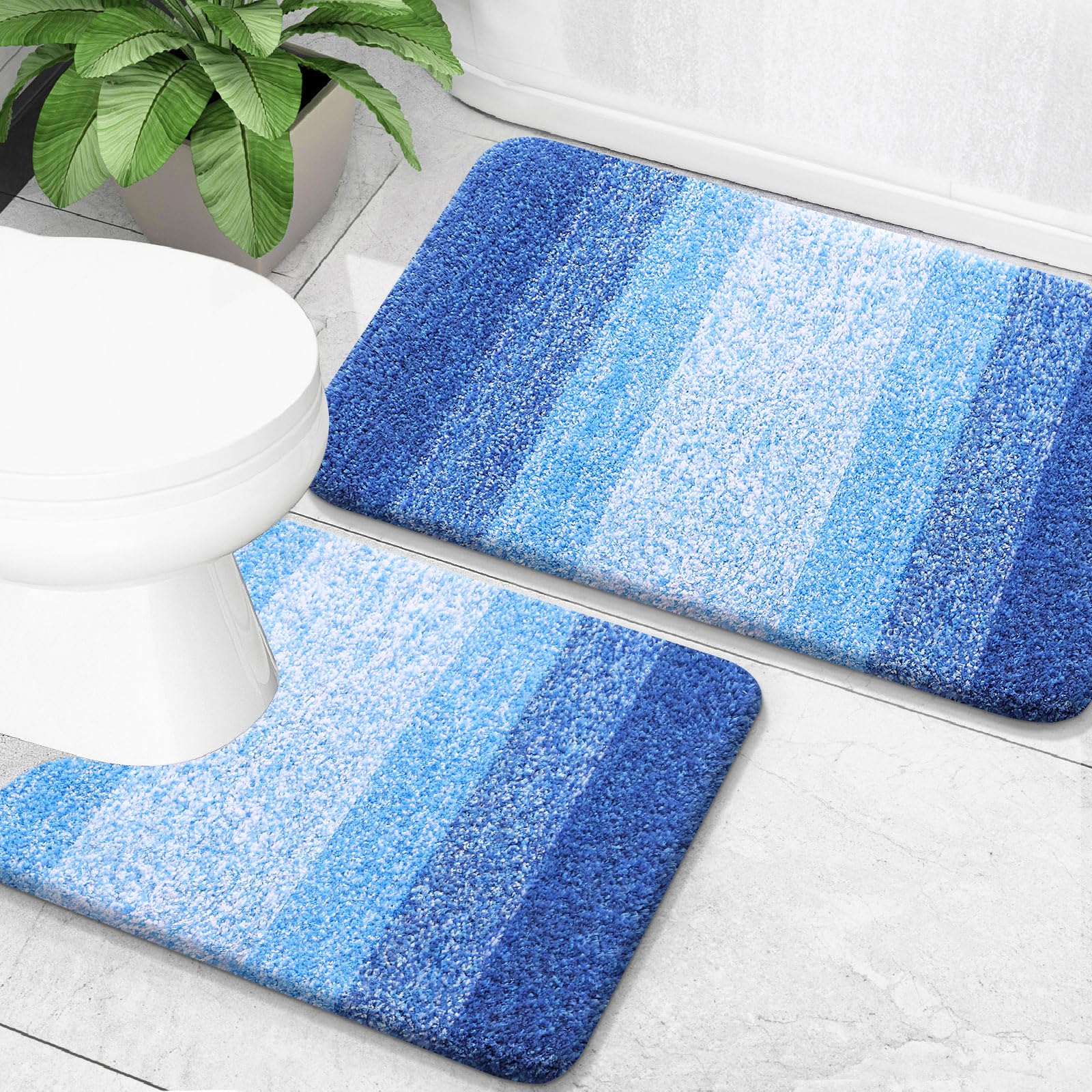 OLANLY Bathroom Rug Set 2 Piece, Soft Absorbent Microfiber Bath Mats and U-Shaped Contour Toilet Rug, Non-Slip, Machine Wash Dry, Plush Shaggy Bath Mats for Bathroom (24"x16"+24"x20", Grey)
