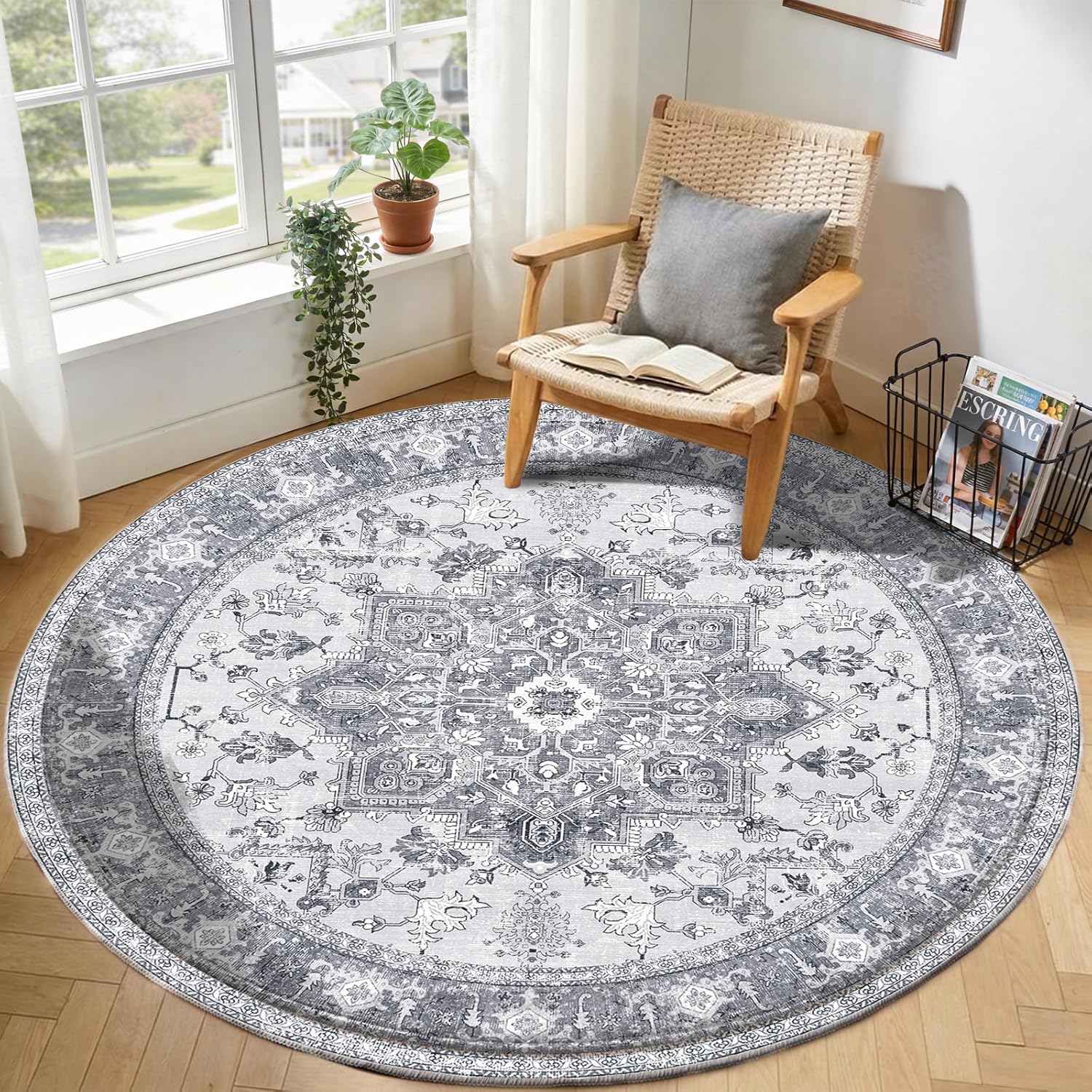 OPPODREAM Soft Area Rugs 5x7, 5x7 Washable Rug with Non Slip Backing, 5 x 7 Faux Cashmere Low-Pile Carpet, Brown