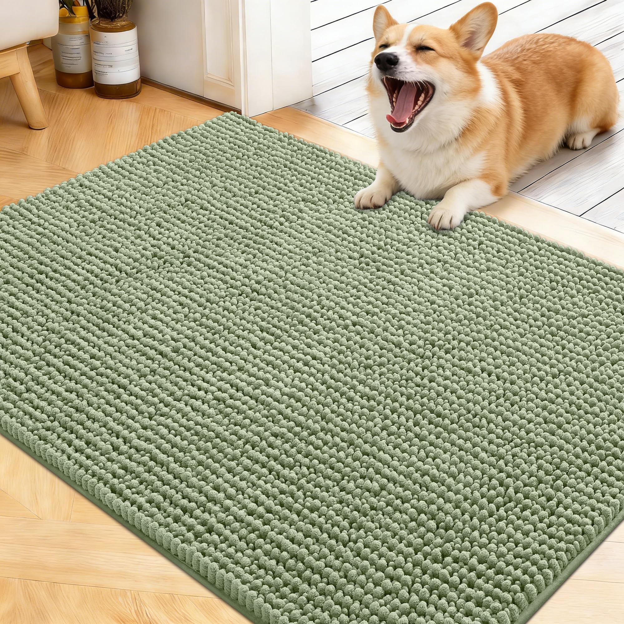 OLANLY Dog Door Mat for Muddy Paws 30x20, Ultra Absorbent Chenille Mud Doormat, Non-Slip Washable and Dirt Trapping Doormat for Indoor Entryway, Quick-Dry Indoor Pet Bed Mats for Dogs, Grey
