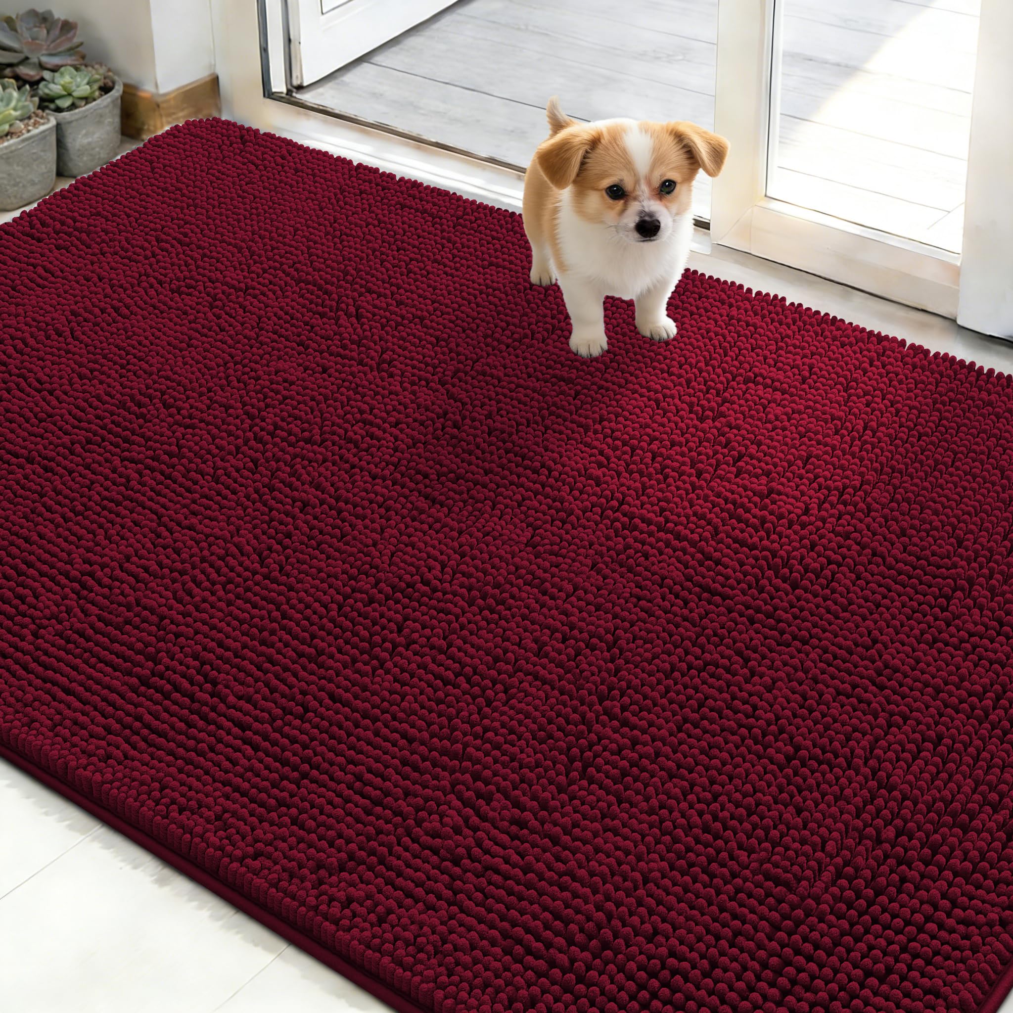 OLANLY Dog Door Mat for Muddy Paws 30x20, Absorbs Moisture and Dirt, Absorbent Non-Slip Washable Doormat, Quick Dry Chenille Mud Mat for Dogs, Entry Indoor Entryway Carpet for Inside Floor, Grey