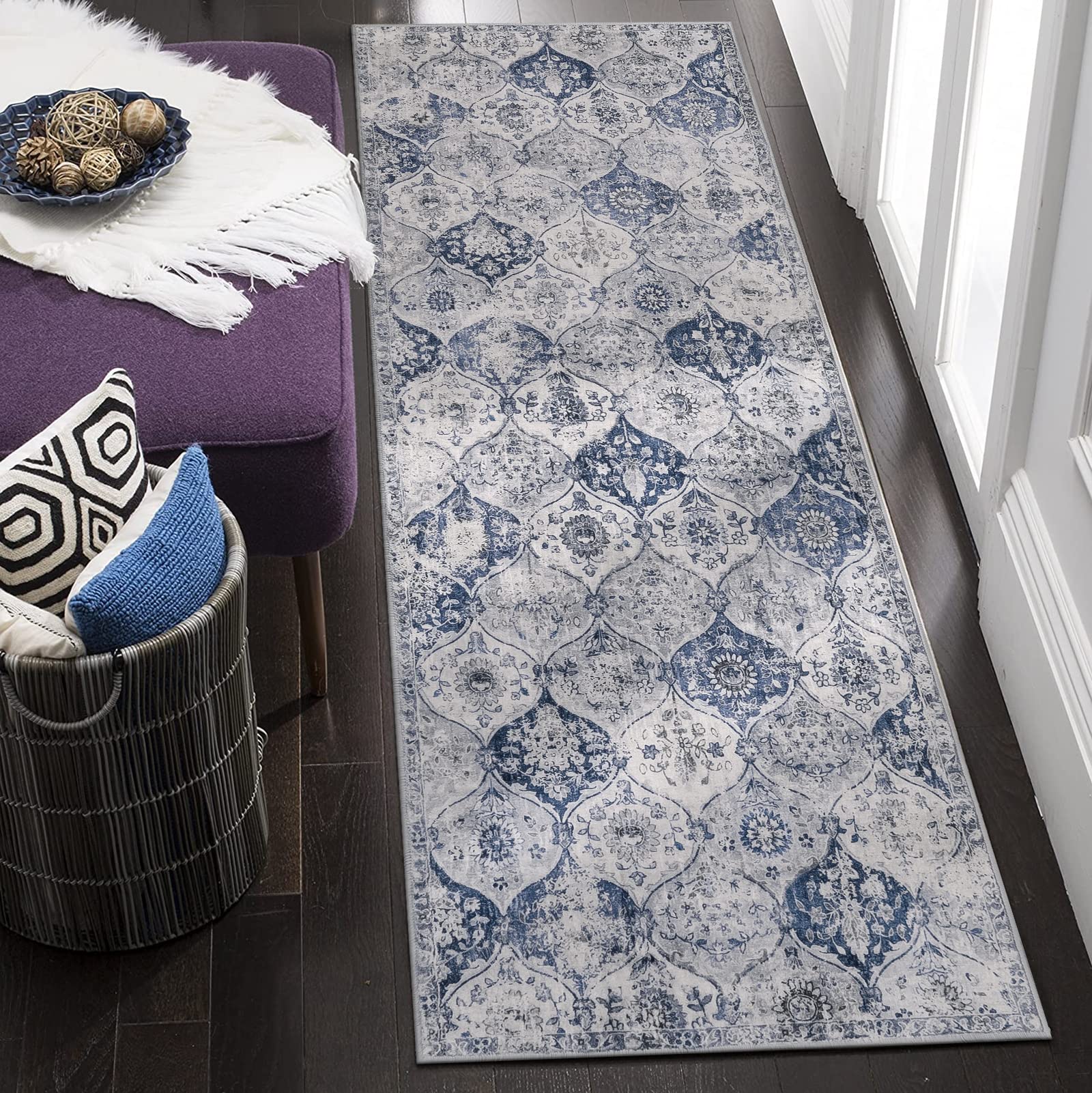 Lahome Moroccan Trellis Washable Rug, 2x3 Kitchen Rugs for Entryway Bathroom, Non-Slip Indoor Door Mat Ultra-Thin, Small Oriental Throw Carpet for Bedroom Entry Elise, Cream/Multi