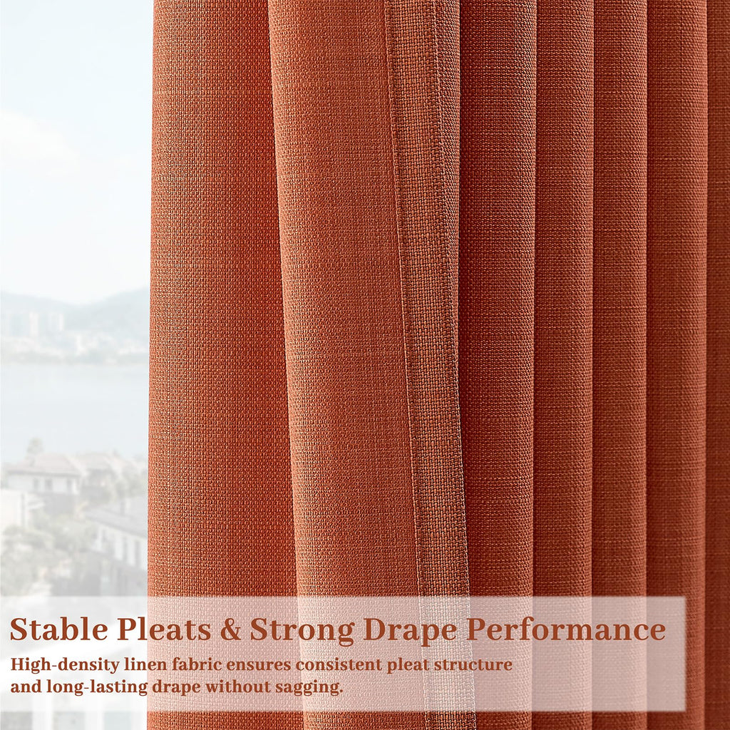 Pinch Pleated Linen Curtains 96 Inches Extra Long Olive Green Drapes, Thick Linen Light Filtering Memory Trained Pleat Curtain for Living Room and Bedroom Privacy 2 Panels Texture with Back Tab
