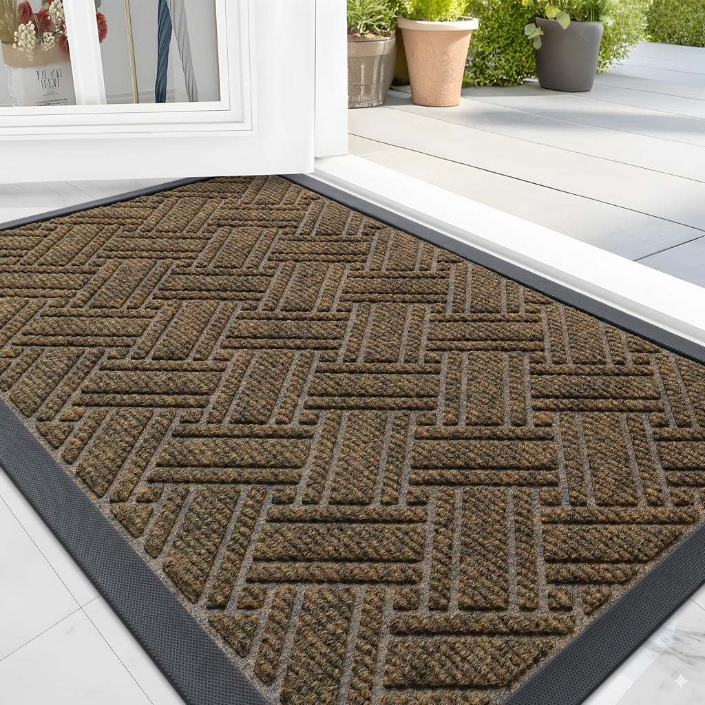 OLANLY Indoor Outdoor Mat, Sturdy Natural Rubber Floor Mat, Non Slip Low Profile Waterproof Doormat, and Stain Front Door Mats, Easy Clean Patio Entrance Mat, 30''x17'', Black