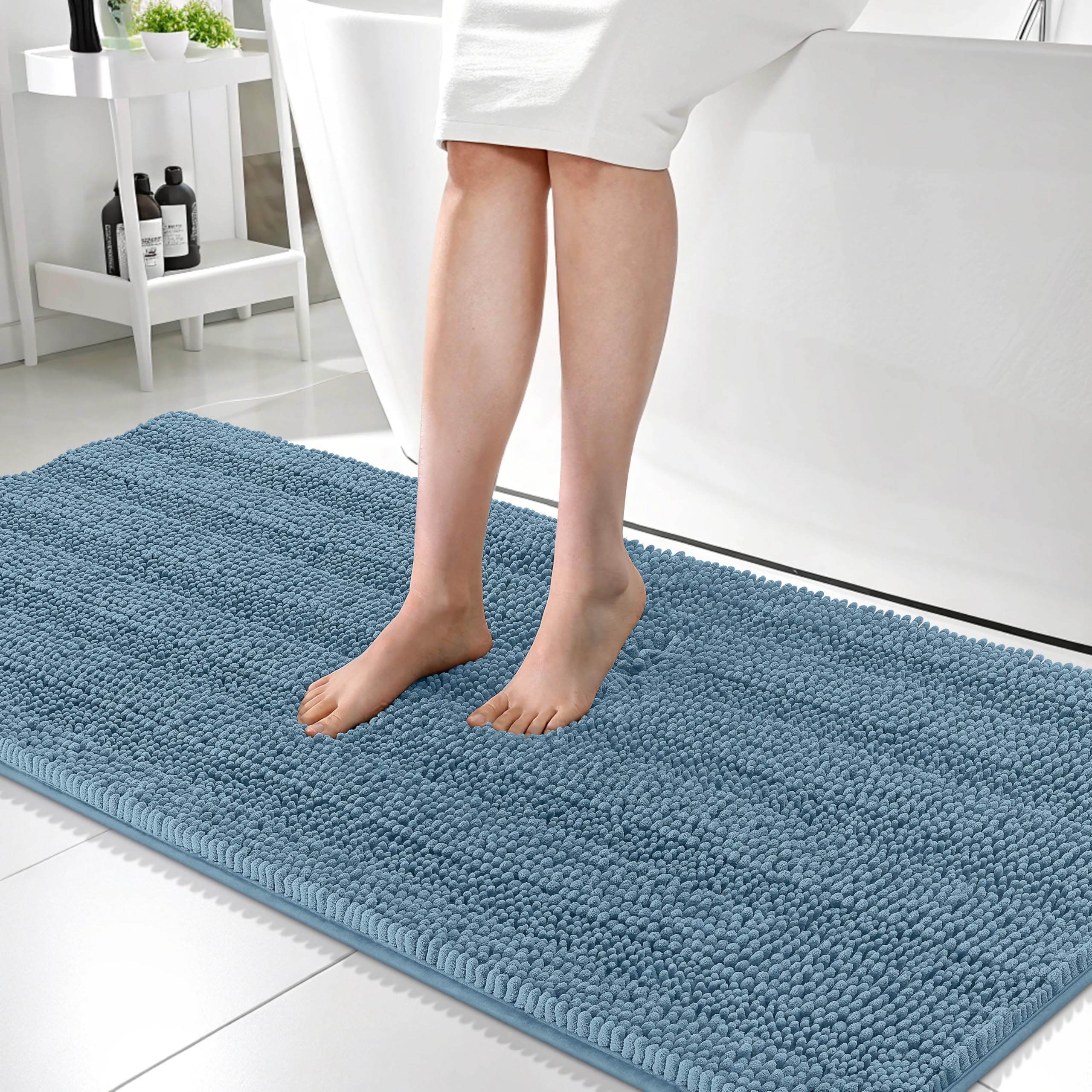 OLANLY Thick Bathroom Rugs 30x20, Extra Soft Absorbent Chenille Striped Bath Rugs, Rubber Backing, Machine Wash Dry, Bath Mats for Bathroom Floor, Tub and Shower, Home Decor Accessories, Grey