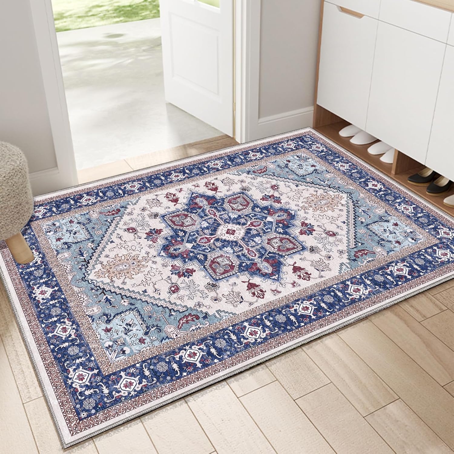 OPPODREAM Soft Area Rugs 5x7, 5x7 Washable Rug with Non Slip Backing, 5 x 7 Faux Cashmere Low-Pile Carpet, Brown