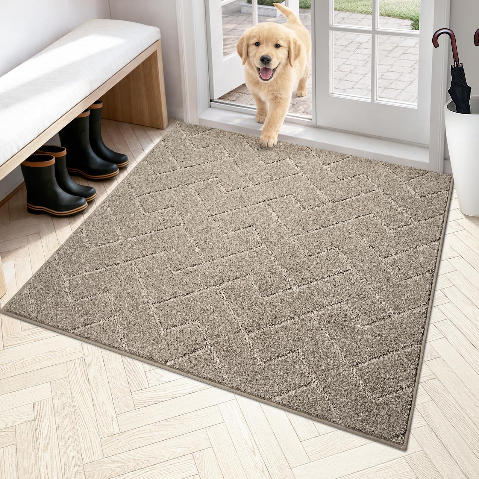 PURRUGS Dirt Trapping Door Mat 20" x 31.5", Non-Slip Machine Washable Entry Rug, Dog Doormat, Indoor Front Door Mat, Super Absorbent Entryway Rug for Muddy Shoes & Paws, Taupe