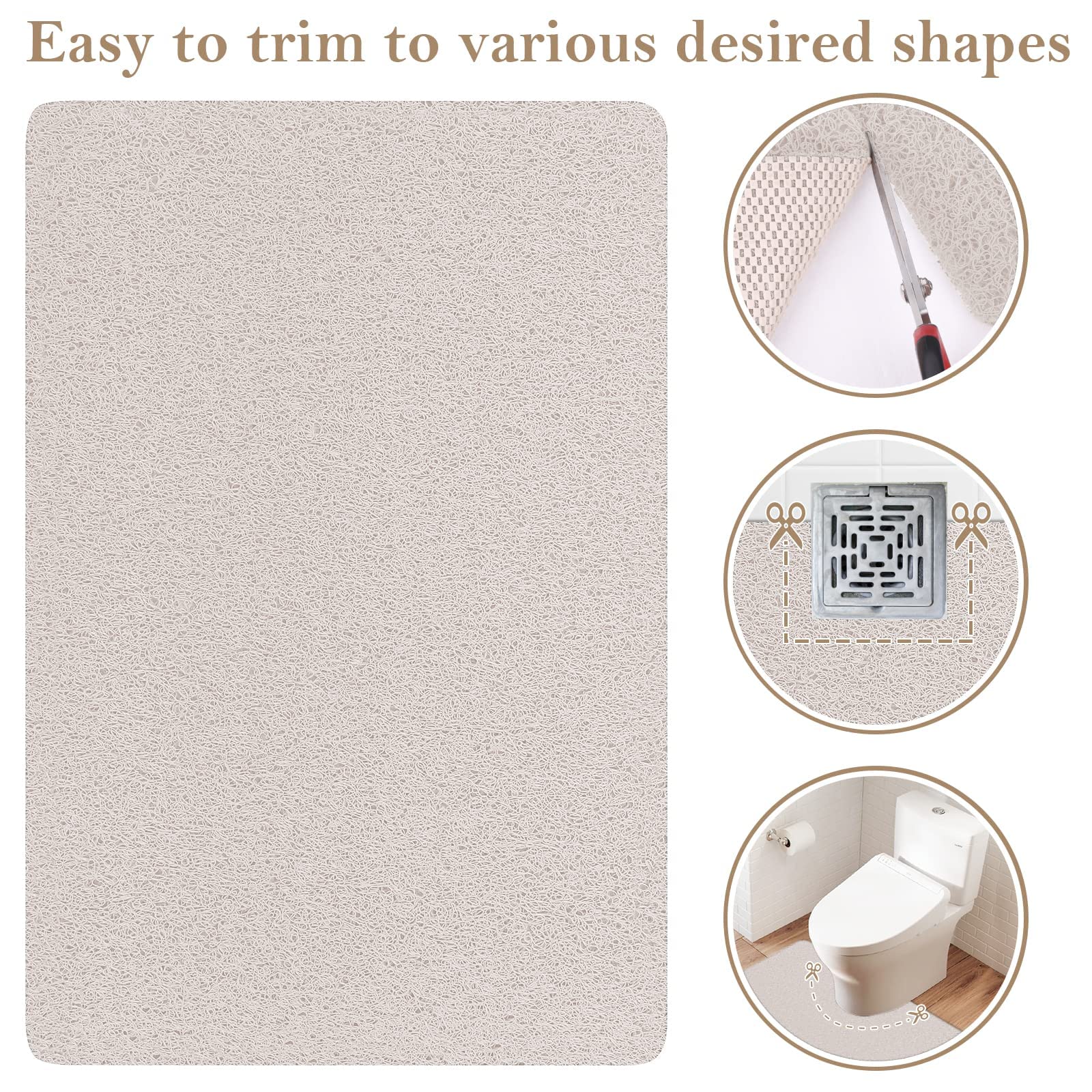 PVC Loofah Shower/Bathtub Mat Non-Slip, 24x16 inch, Soft Tub Mat with Drain, for Tub and Bathroom,Quick Drying,Grey