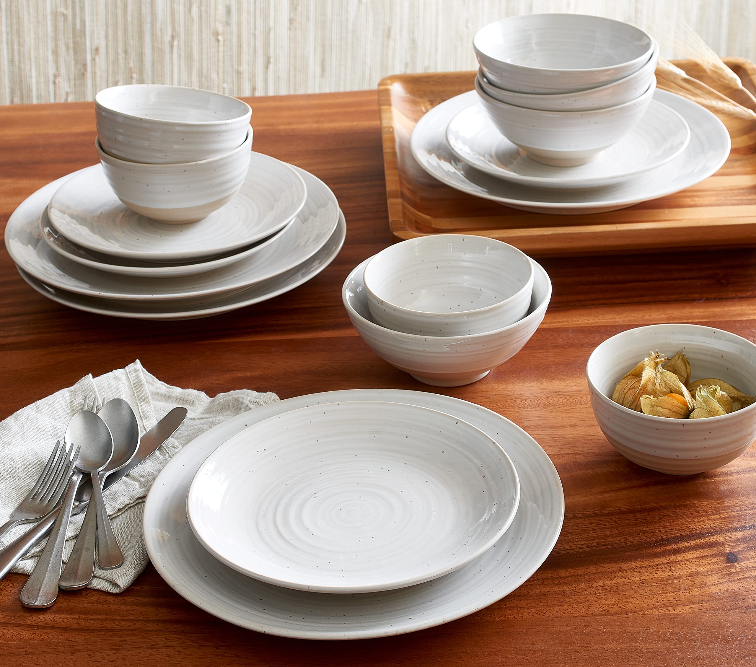 Sango Siterra Painter's Palette 16-Piece Stoneware Dinnerware Set - Service for 4, Ceramic Plates and Bowls Sets, Chip Resistant, Rustic Dishware, Microwave & Dishwasher Safe Kitchen Dishes