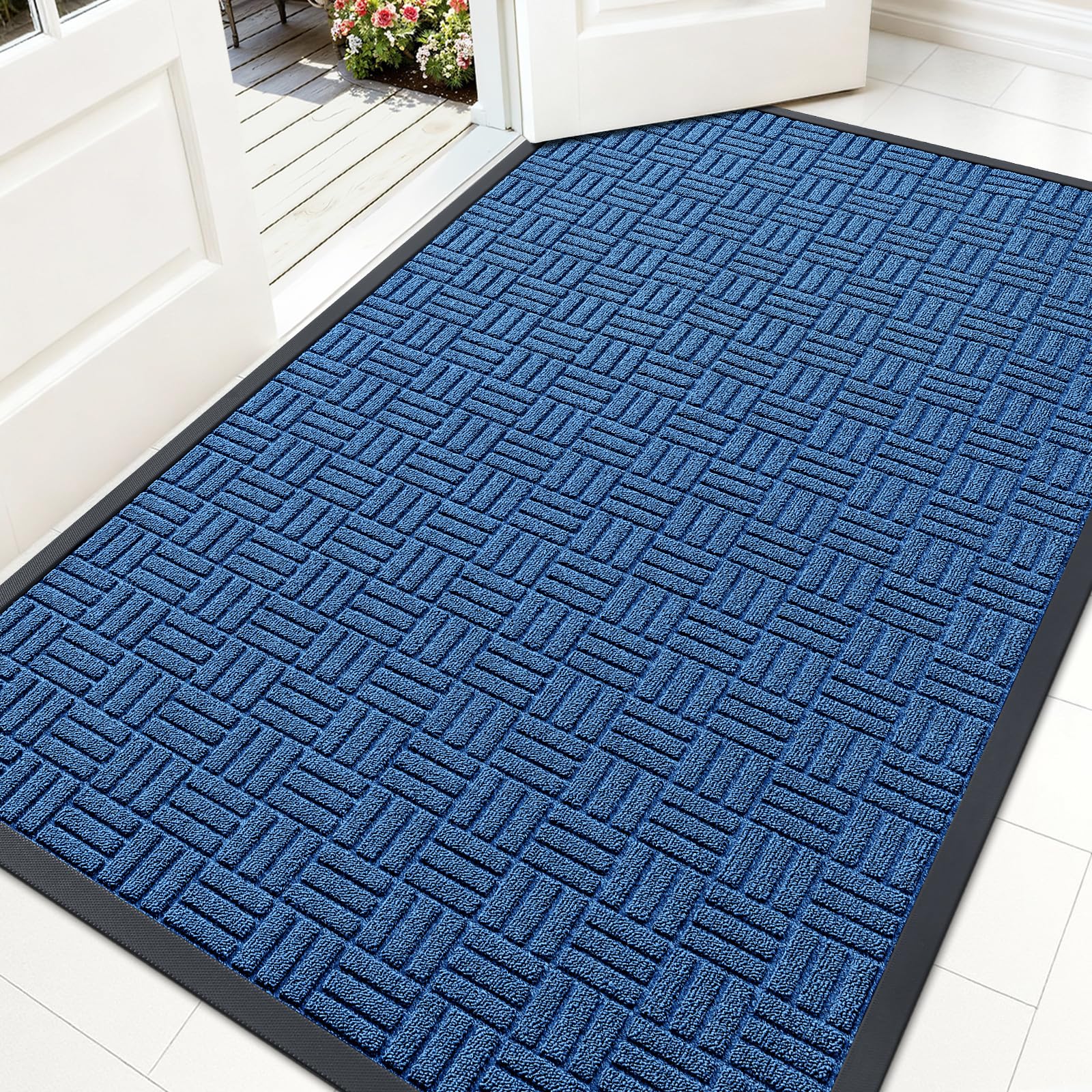 OLANLY Front Door Mat Outside Entrance 29.5x17, Absorbent, Heavy Duty Sturdy Natural Rubber Doormat Indoor Outdoor, Stain and Fade Resistant, Non-Slip Backing Low Profile Floor Mat for Entryway, Grey