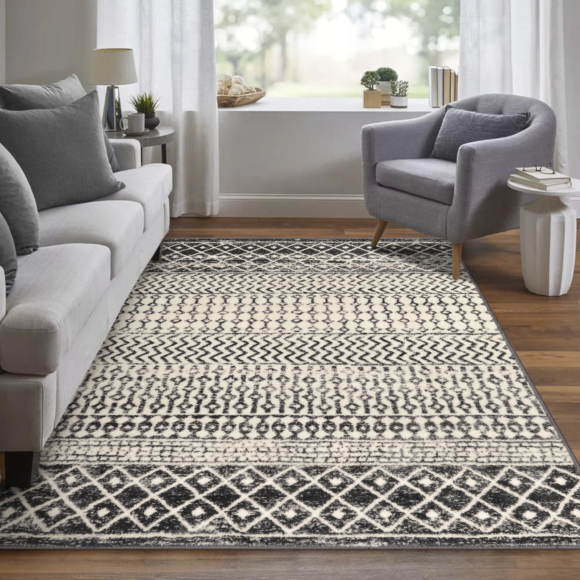Moroccan Washable Rugs, 2x3 Light Grey Rug Non-Slip Small Distressed Entryway Rugs, Soft Low-Pile Bedroom Rug Indoor Doormat Carpet for Entryway Kitchen Bathroom