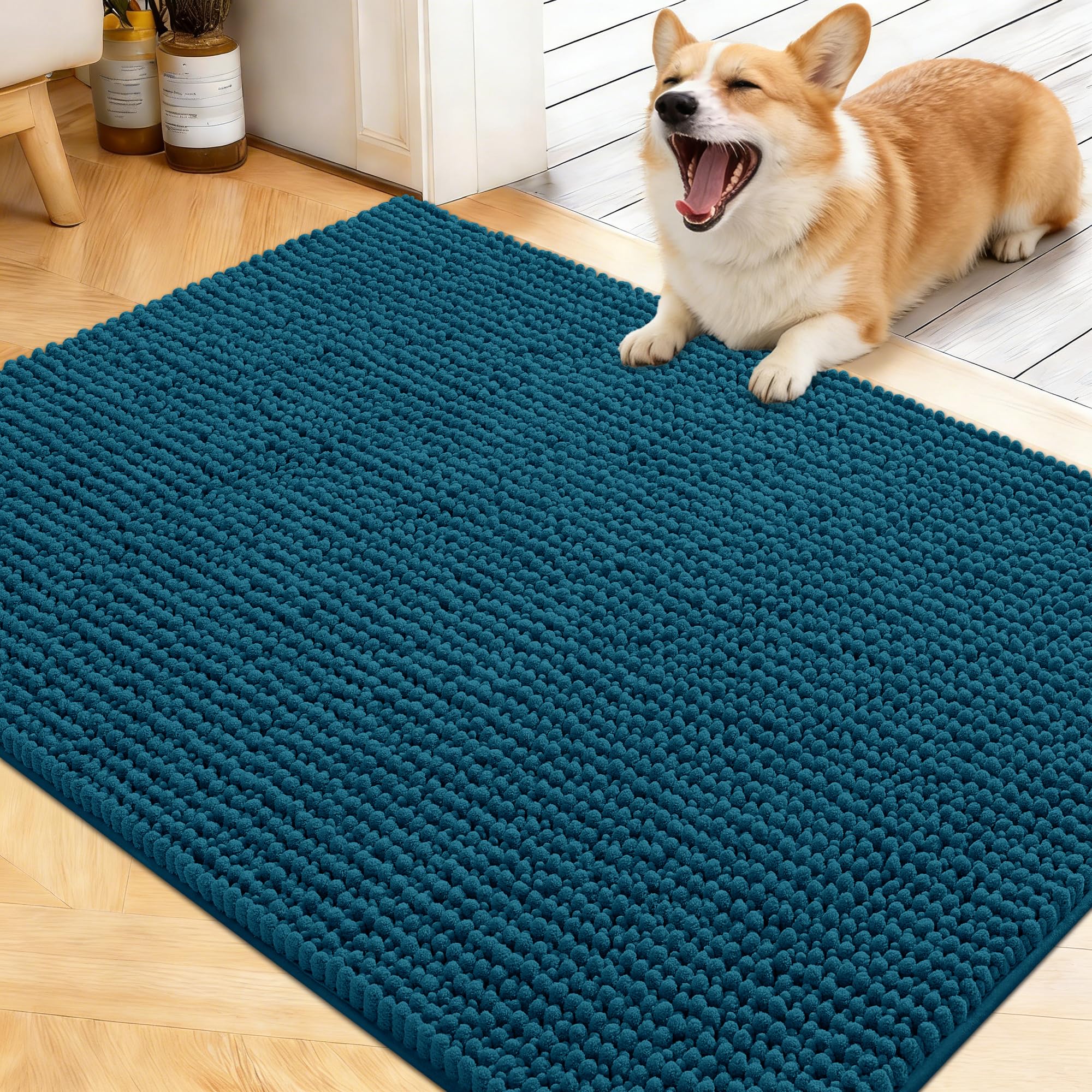 OLANLY Dog Door Mat for Muddy Paws 30x20, Ultra Absorbent Chenille Mud Doormat, Non-Slip Washable and Dirt Trapping Doormat for Indoor Entryway, Quick-Dry Indoor Pet Bed Mats for Dogs, Grey