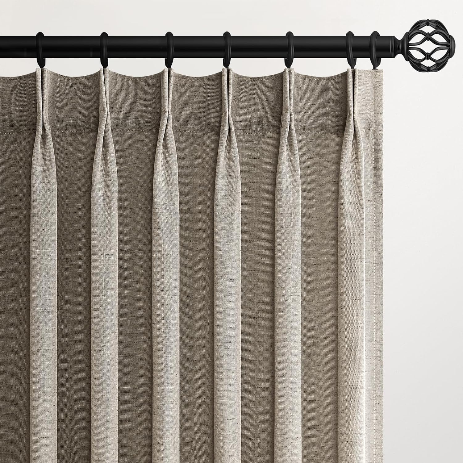 96 Inches Long Pleated Sheer Curtains,Dark Linen Blended Light Filtering Window Curtains 96 Length 2 Panels for Living Room Bedroom Pinch Pleat Drapes with Hooks 2 Panels 40" Wx96 L,Light Brown