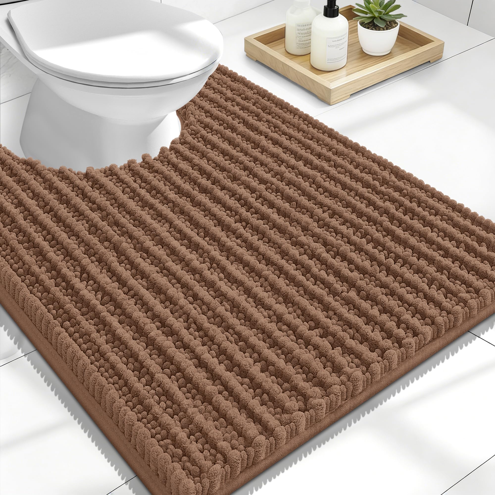 OLANLY Bathroom Rug Mat 30x20, Thick Soft and Absorbent Chenille Bath Mat, Non-Slip Rubber Backing, Machine Washable Quick Dry Bath Rugs for Tub Shower Floor, Home Decor Accessories, Grey
