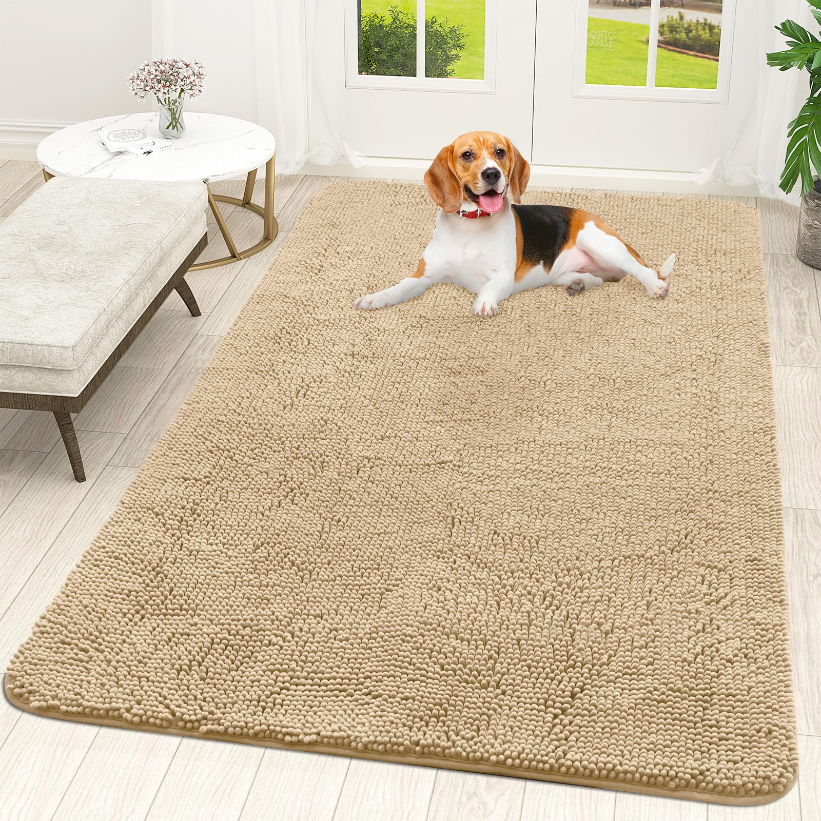 OLANLY Dog Door Mat for Muddy Paws 30x20, Absorbs Moisture and Dirt, Absorbent Non-Slip Washable Doormat, Quick Dry Chenille Mud Mat for Dogs, Entry Indoor Entryway Carpet for Inside Floor, Grey