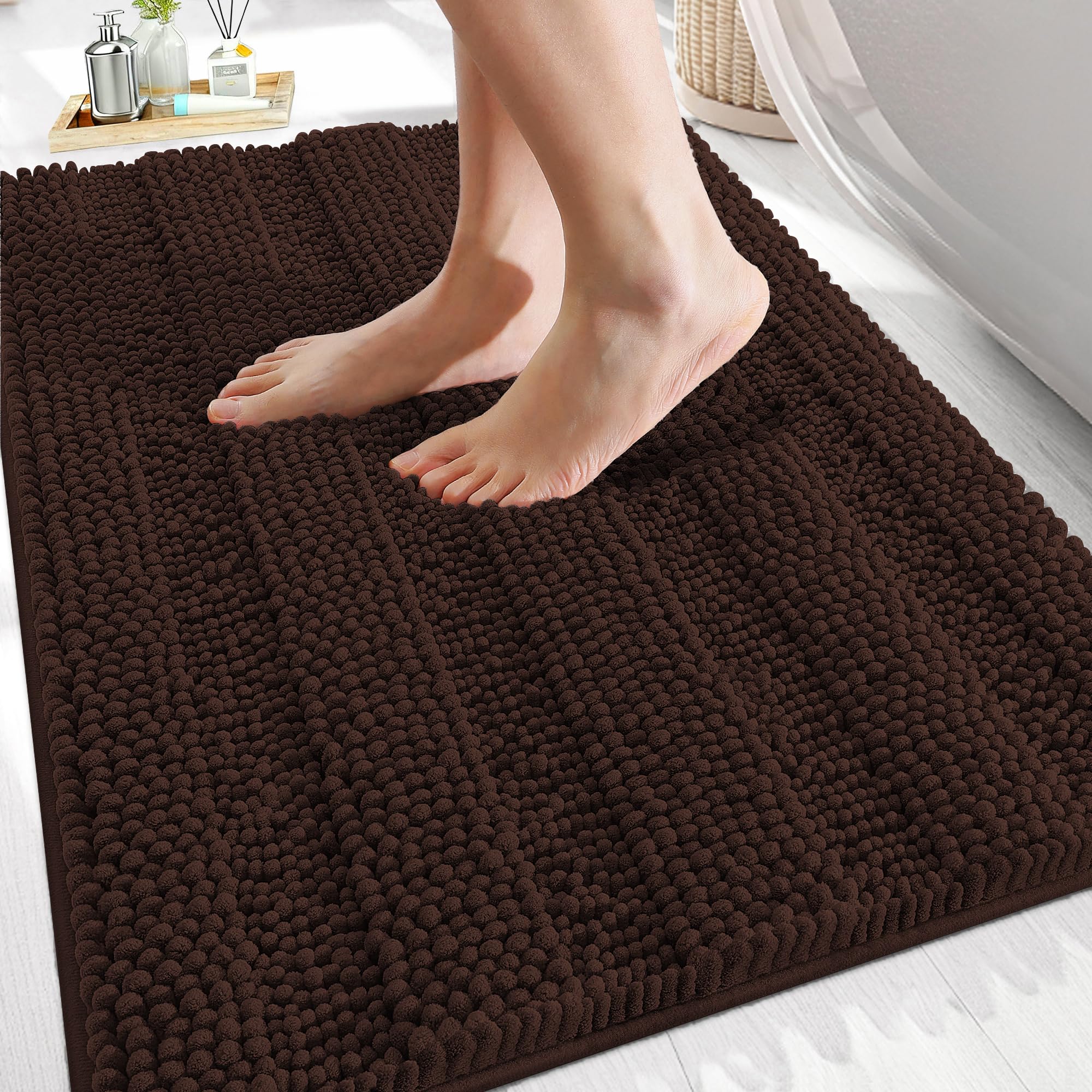 OLANLY Thick Bathroom Rugs 30x20, Extra Soft Absorbent Chenille Striped Bath Rugs, Rubber Backing, Machine Wash Dry, Bath Mats for Bathroom Floor, Tub and Shower, Home Decor Accessories, Grey