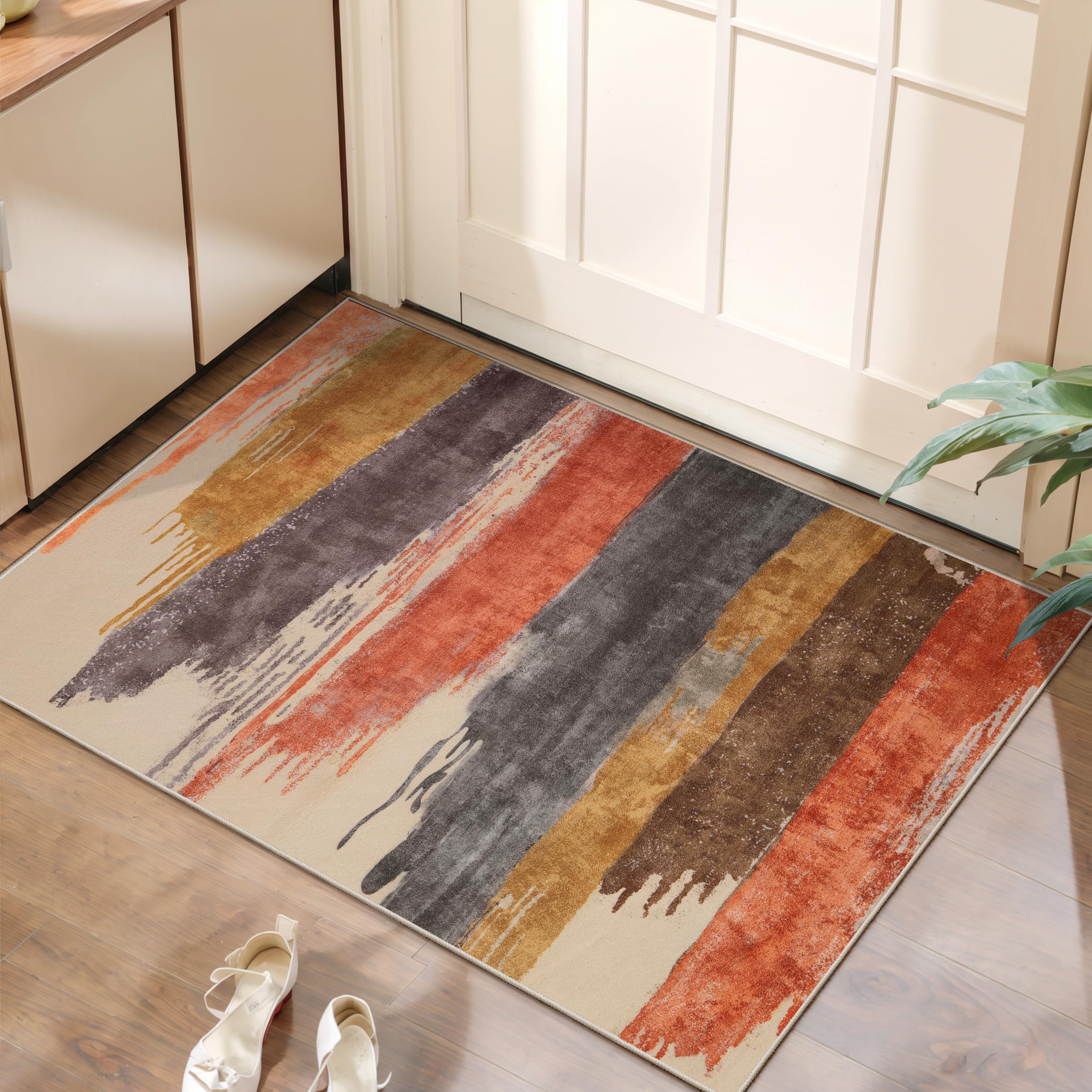 Ciicool Modern Abstract Area Rug 2x3 Washable Small Entryway Rug, Non-Slip Low Pile Throw Rug, Foldable Kitchen Bathroom Rugs, Blue Grey Floor Carpet for Entrance Living Room Bedroom Indoor Doormat