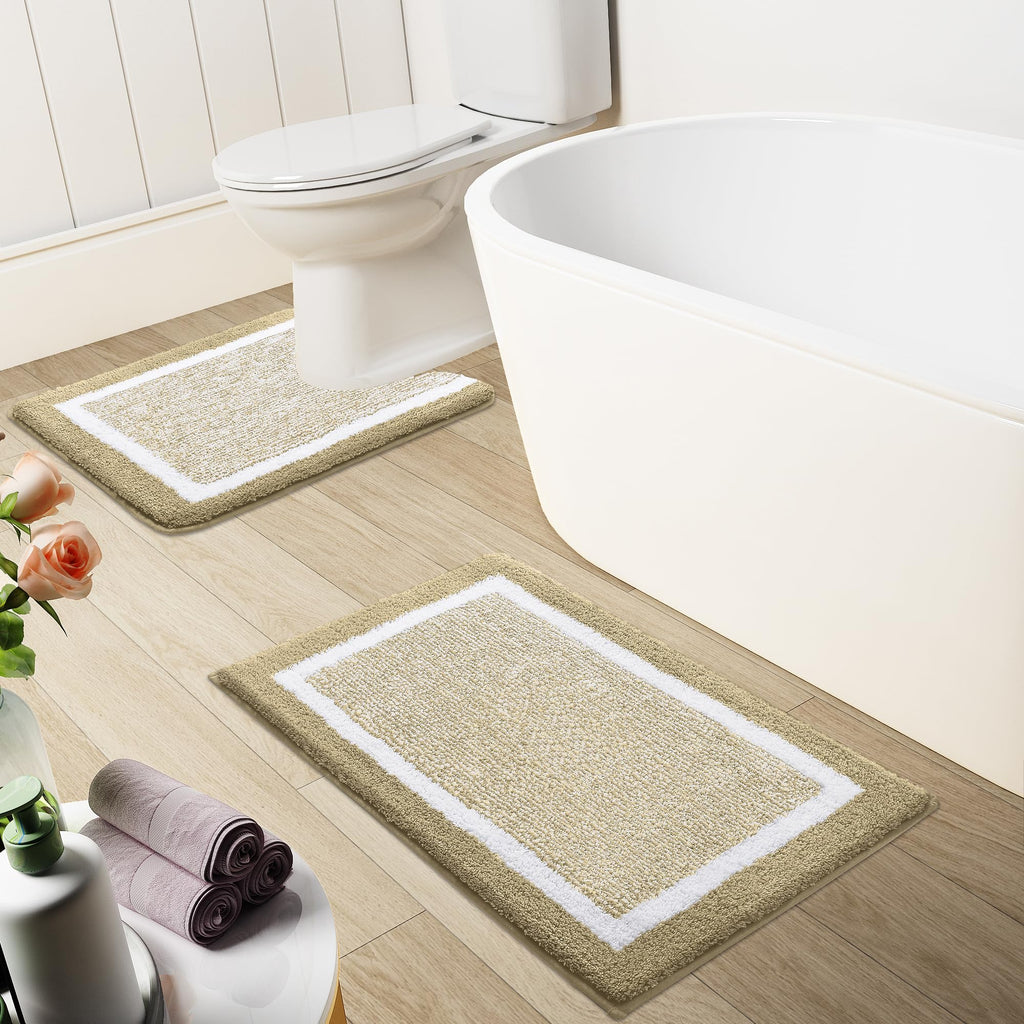 OLANLY Bathroom Rugs Sets 3 Piece, Soft Absorbent Microfiber Bath Mats and U-Shaped Contour Toilet Rug, Home Decor Accessories, Non-Slip, Bath Mat Set for Bathroom (30"x20"+24"x16"+24"x20", Grey)
