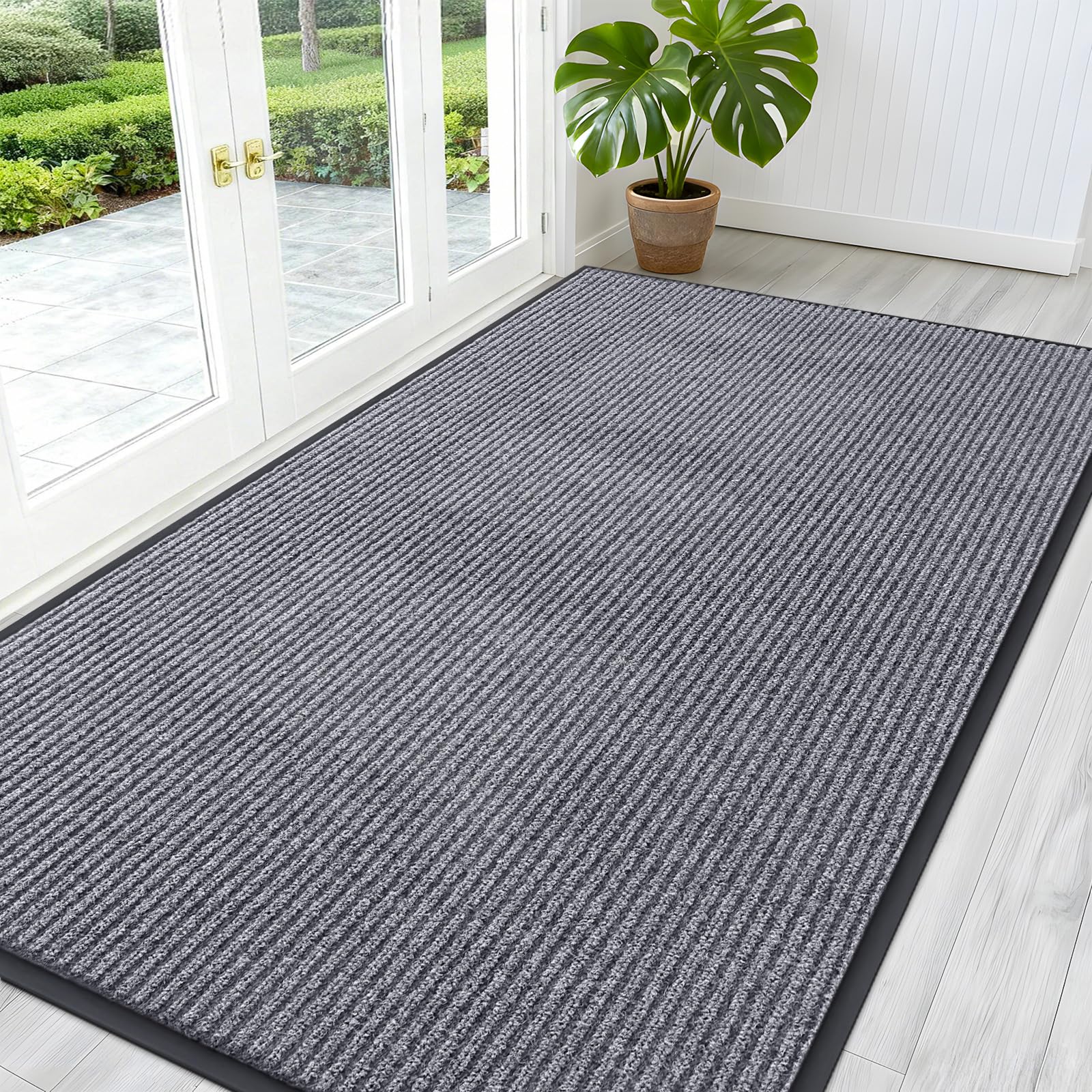 OLANLY Front Door Mat Indoor Outdoor Entrance, Waterproof Heavy Duty Doormat, Fade Resistant, Low Profile, Easy Clean Patio Porch Welcome Floor Mats for Entry, 29.5x17, Grey