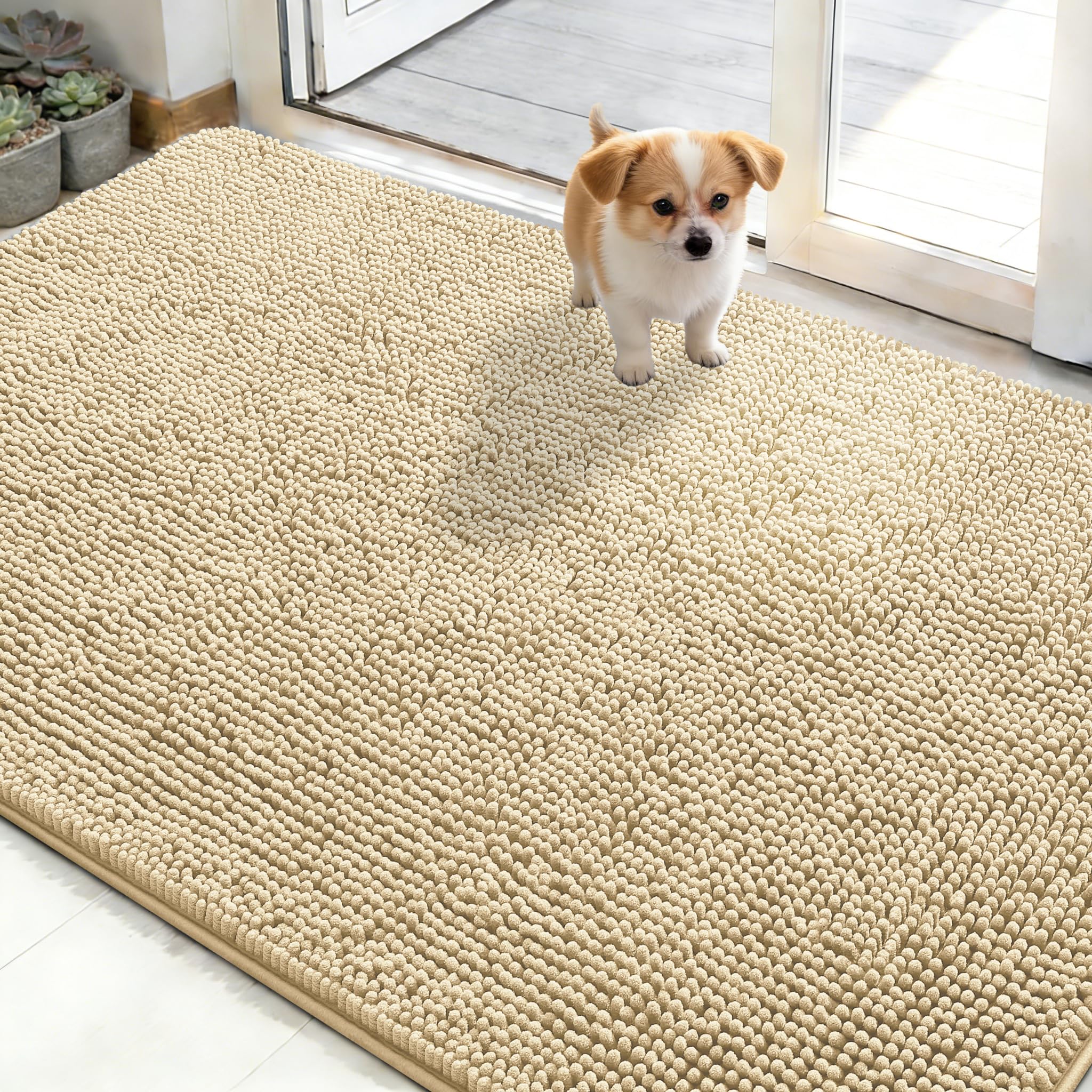 OLANLY Dog Door Mat for Muddy Paws 30x20, Absorbs Moisture and Dirt, Absorbent Non-Slip Washable Doormat, Quick Dry Chenille Mud Mat for Dogs, Entry Indoor Entryway Carpet for Inside Floor, Grey
