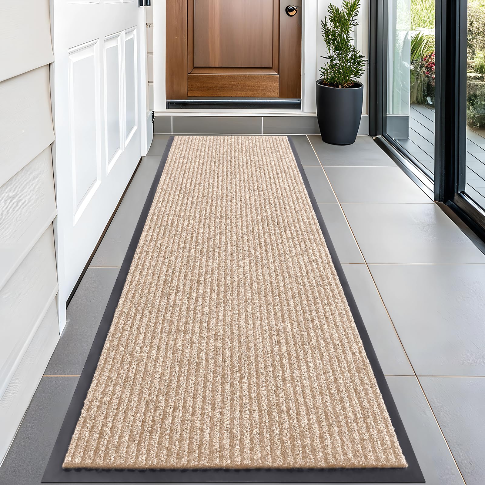 OLANLY Front Door Mat Indoor Outdoor Entrance, Waterproof Heavy Duty Doormat, Fade Resistant, Low Profile, Easy Clean Patio Porch Welcome Floor Mats for Entry, 29.5x17, Grey