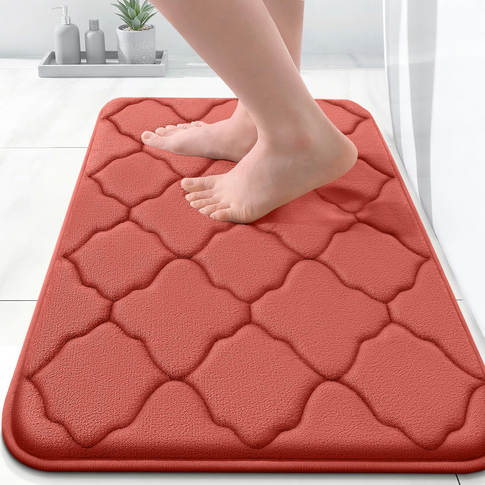 OLANLY Memory Foam Bath Mat Rug 24x16, Ultra Soft and Absorbent Bathroom Rugs, Non-Slip, Comfortable, Machine Washable Bath Carpet for Bathroom Floor, Tub, Shower and Home Decor Accessories, Black