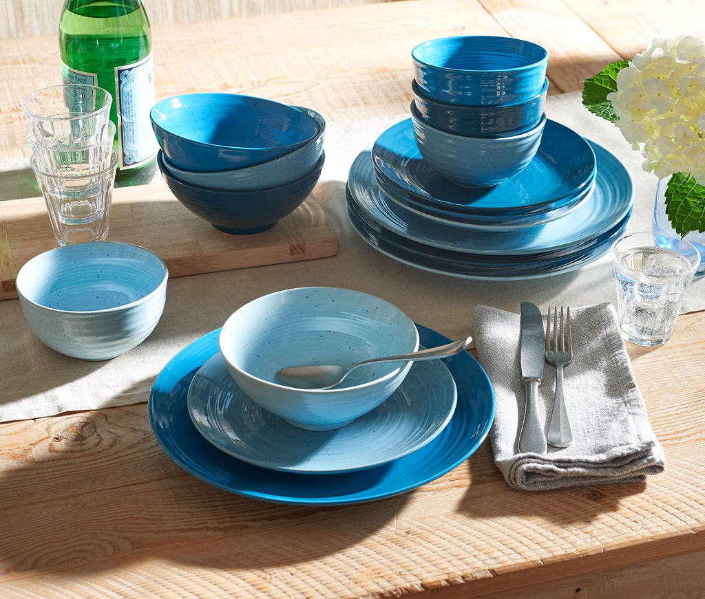 Sango Siterra Painter's Palette 16-Piece Stoneware Dinnerware Set - Service for 4, Ceramic Plates and Bowls Sets, Chip Resistant, Rustic Dishware, Microwave & Dishwasher Safe Kitchen Dishes