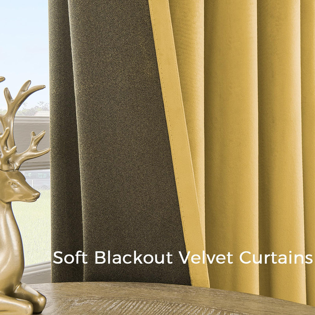 Topfinel Olive Green Velvet Curtains 84 Inches Long for Living Room,Blackout Thermal Insulated Curtains for Bedroom,Back Tab Modern Window Treatment for Living Room,52x84 Inch Length,Olive Green