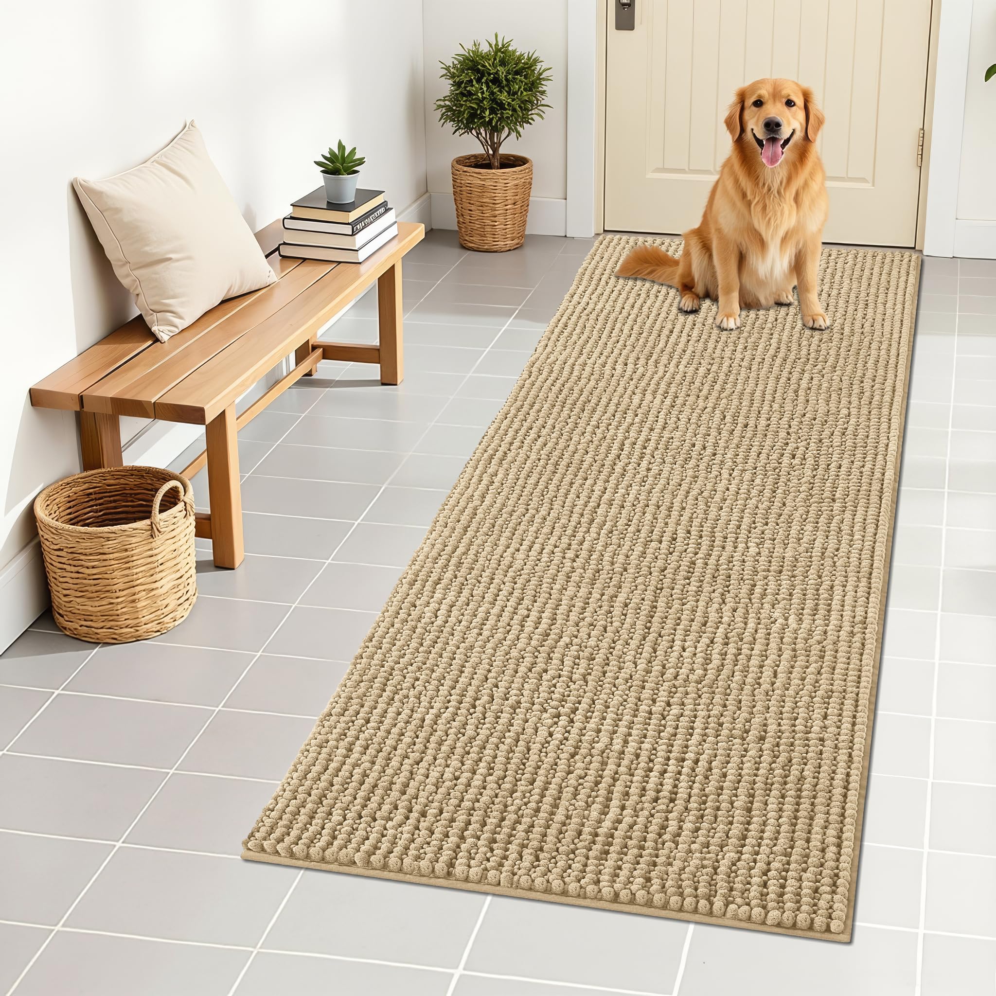OLANLY Dog Door Mat for Muddy Paws 30x20, Ultra Absorbent Chenille Mud Doormat, Non-Slip Washable and Dirt Trapping Doormat for Indoor Entryway, Quick-Dry Indoor Pet Bed Mats for Dogs, Grey