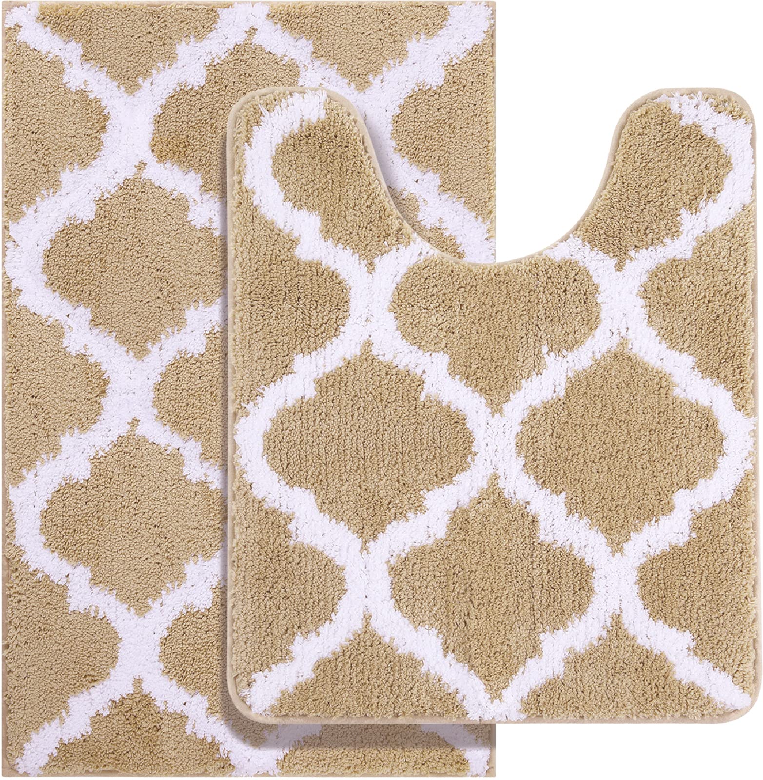 OLANLY Bathroom Rugs Set 2 Piece, Microfiber Bath Shower Mat and U-Shaped Toilet Rug, Machine Wash Dry, Non-Slip Absorbent Shaggy Bath Mats for Tub, Shower and Bathroom (24"x16"+24"x20", Grey)