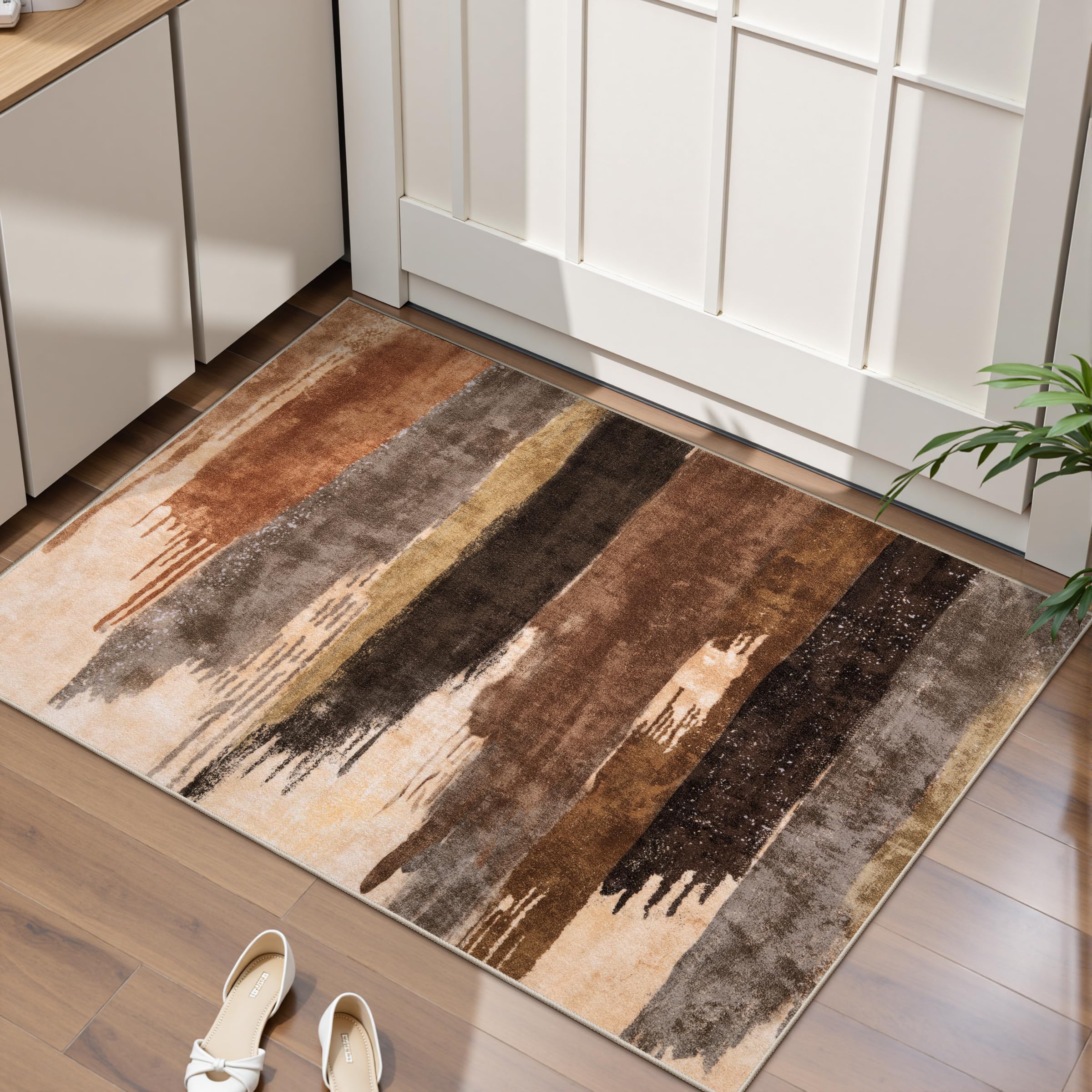 Ciicool Modern Abstract Area Rug 2x3 Washable Small Entryway Rug, Non-Slip Low Pile Throw Rug, Foldable Kitchen Bathroom Rugs, Blue Grey Floor Carpet for Entrance Living Room Bedroom Indoor Doormat